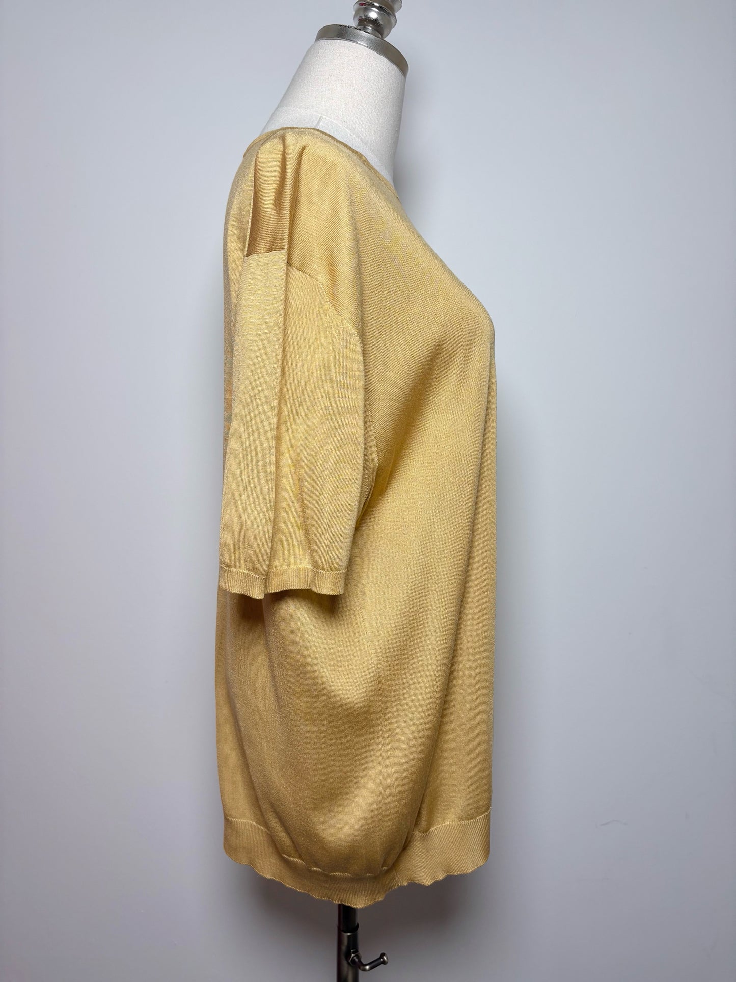 Prada Yellow Silk Solid Men's Mens Size 50 (L) Short Sleeves Sweater
