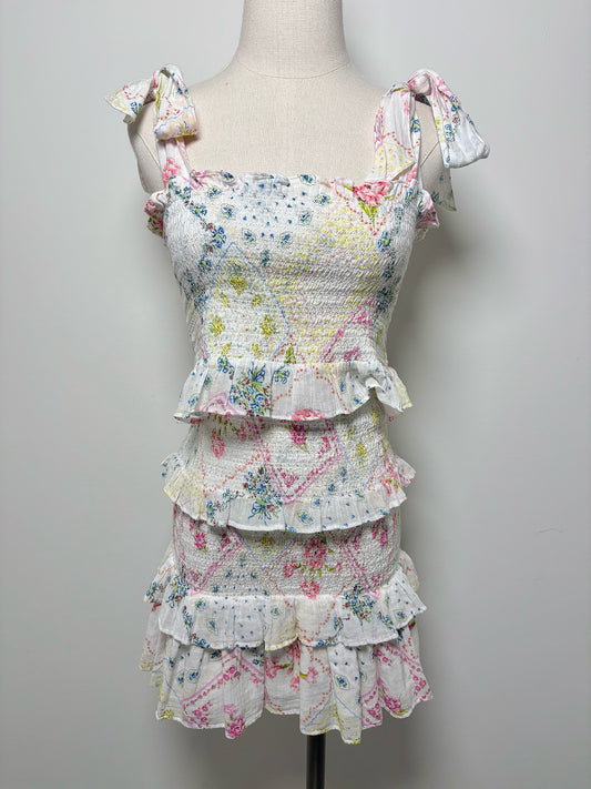 Women Size S LoveShackFancy White, pink, blue, yellow Floral Skirt