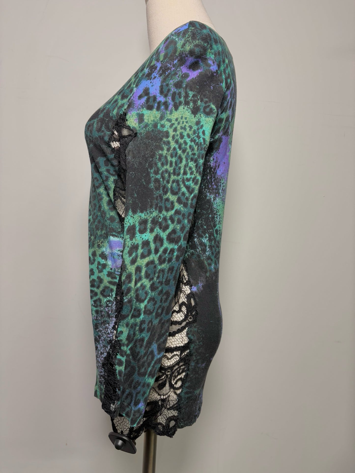 Women Size 12 Emilio Pucci Green Animal Print Lace Shirt