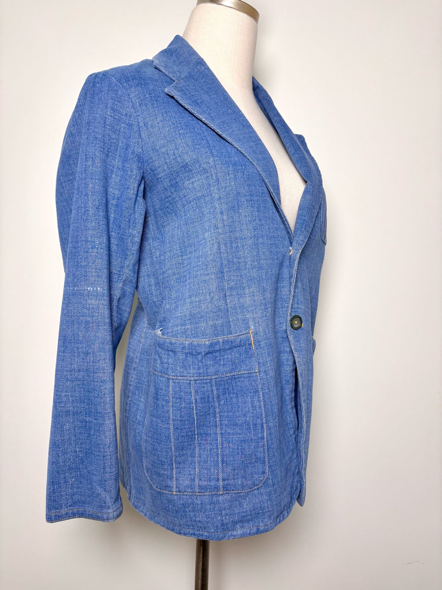 Women Size S No Label Blue Solid Denim Vintage Jacket