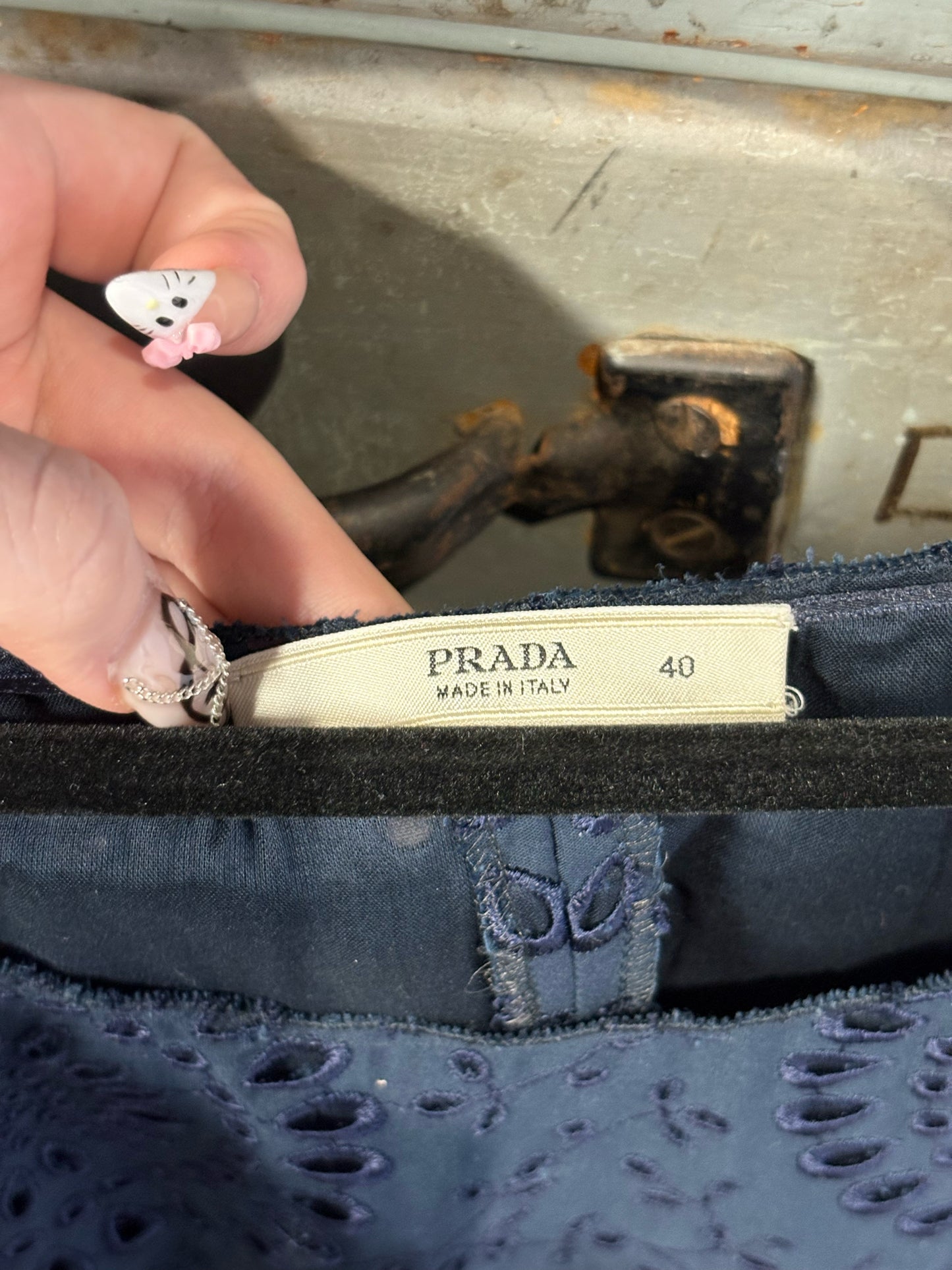 Women Size 40 (4/S US) Prada Blue Eyelet Lace Women's 100% Cotton Dress