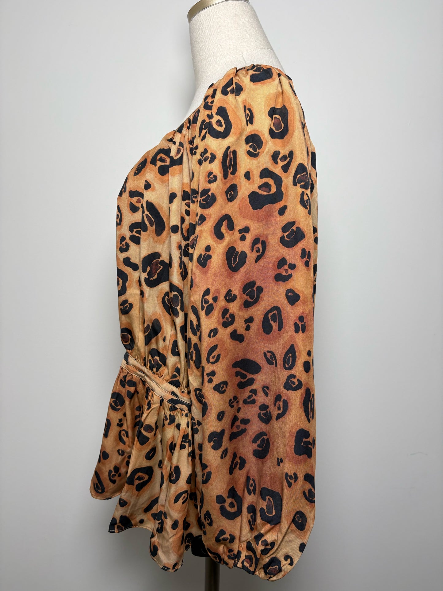 Women Size 16 Mara Hoffman Brown, Black Cheetah Animal Tencel NWT Blouse