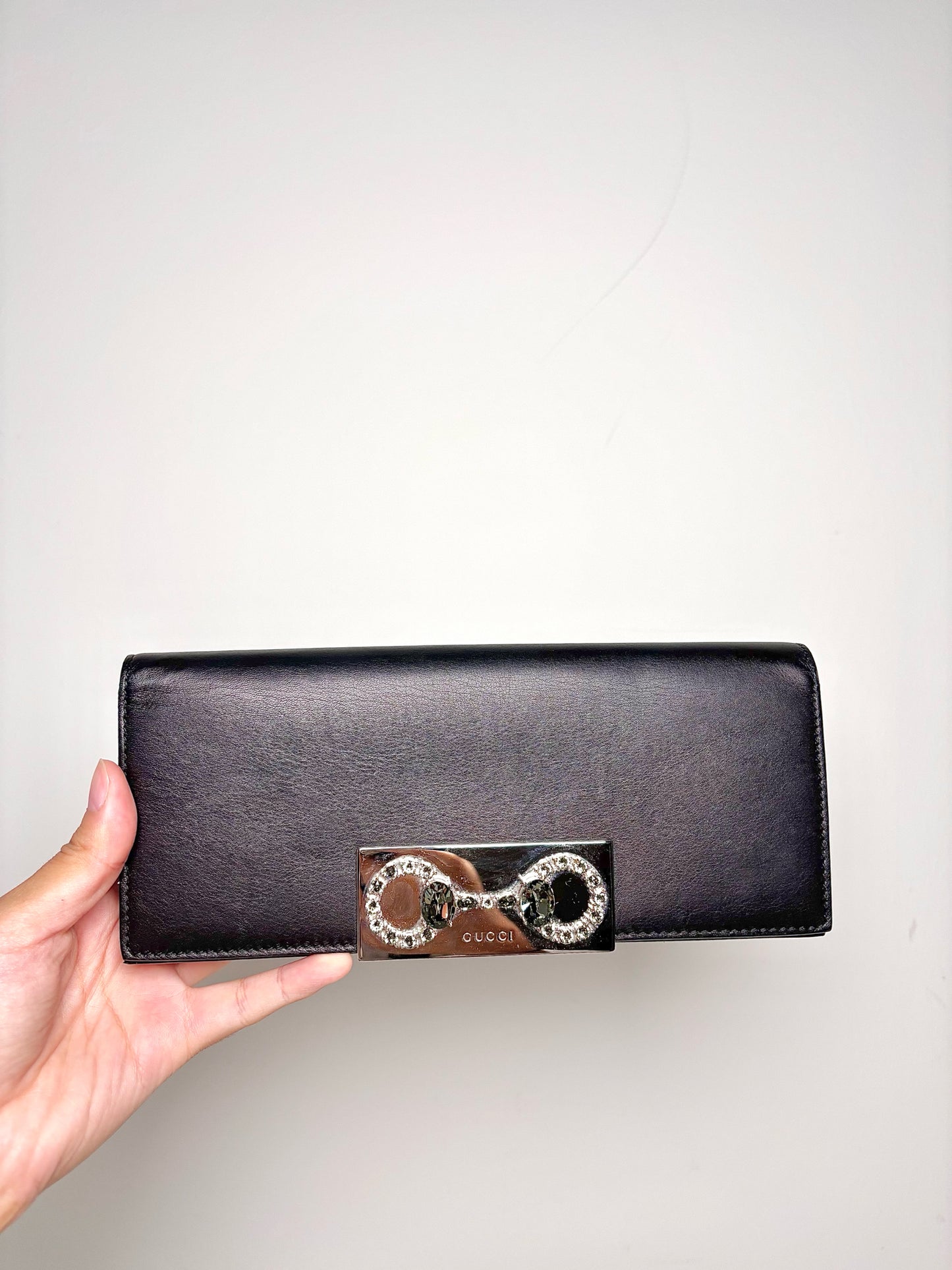 Gucci Solid Leather Black Cowhide Clutch Purse