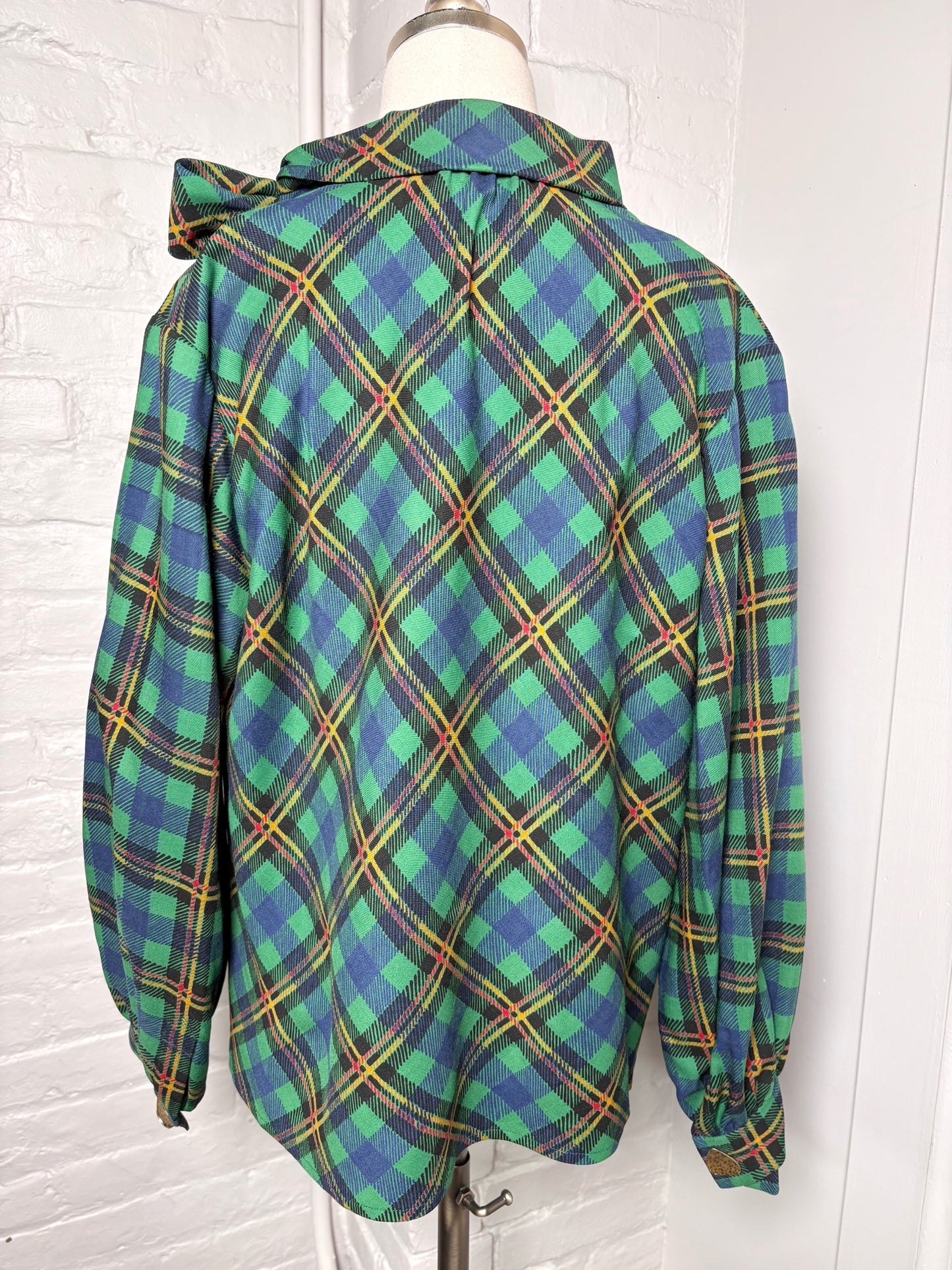 Women Size 44 (12-14) Saint Laurent Green Plaid Vintage Top