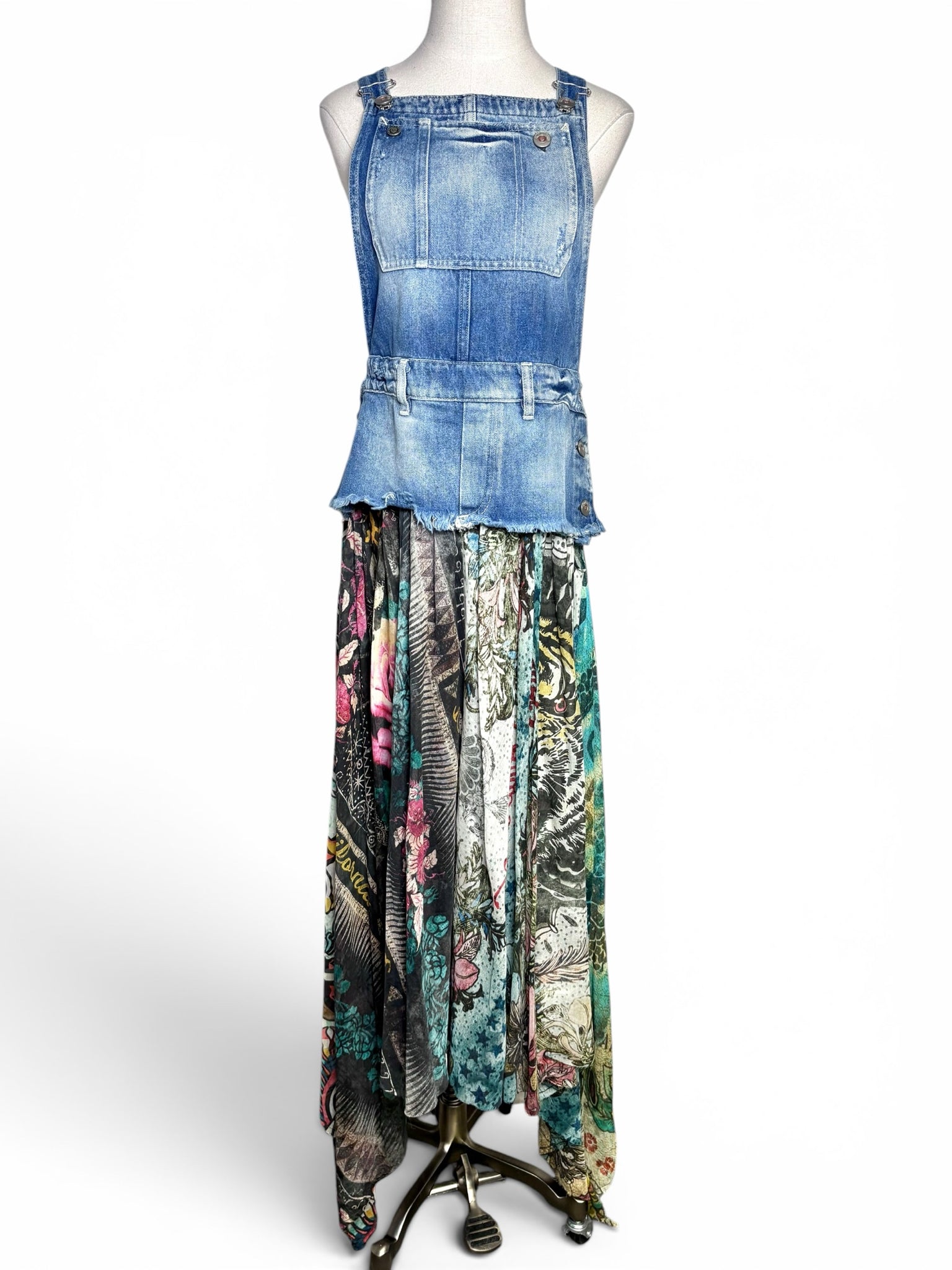 Women Size S (Estimate) Rude Riders Denim w/Multi-Print Solid w/Print Dress