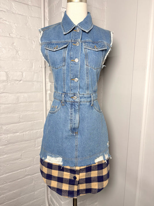 Women Size XS Moschino Jeans Blue Plaid Hem Dress