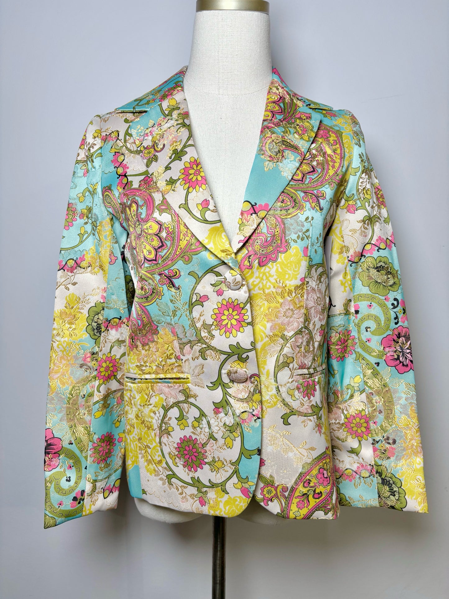 Women Size XS Cynthia Rowley Multi-Color Paisley Jacquard Blazer