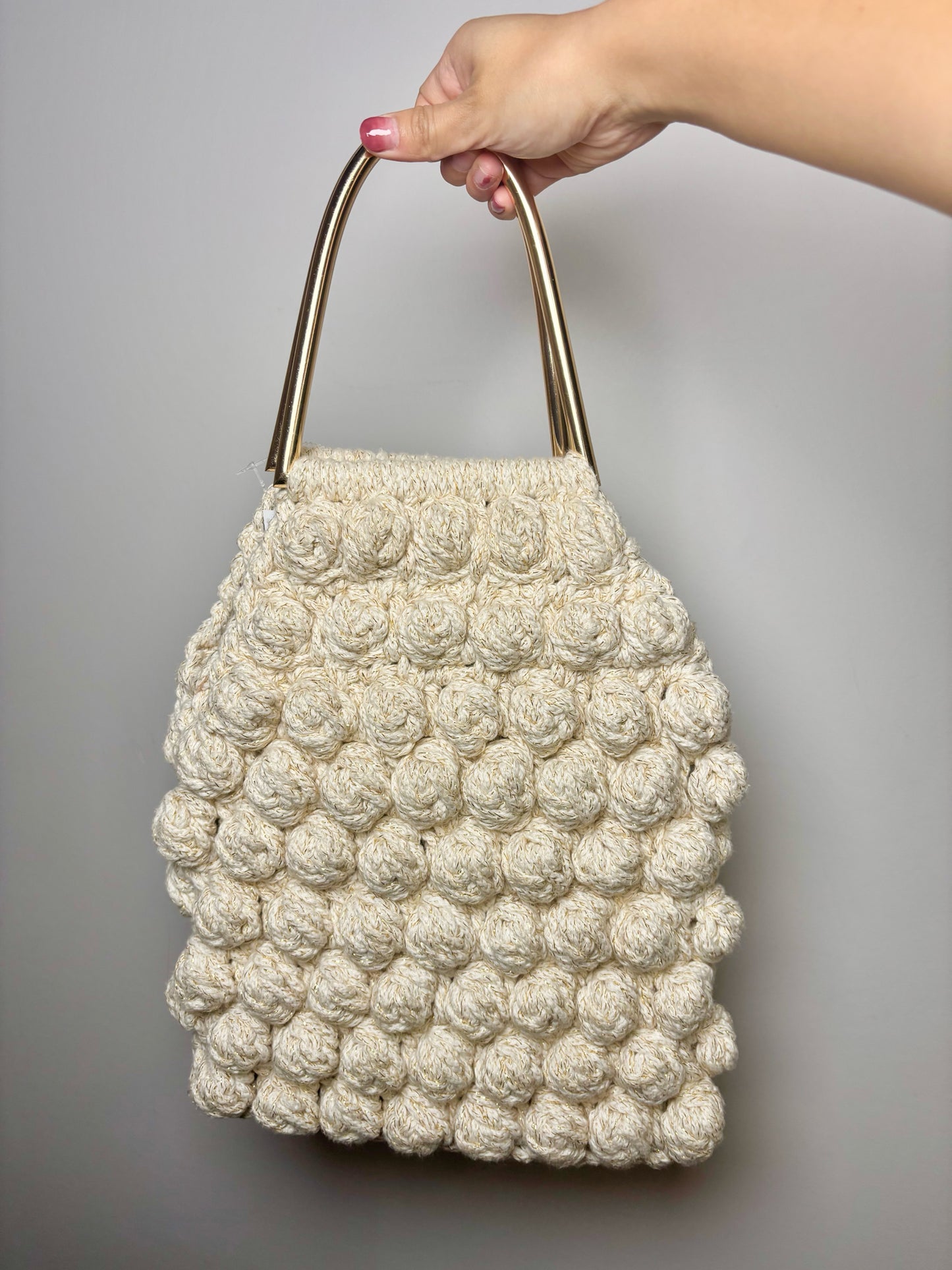 Ulla Johnson Crochet Cotton Cream Tote Gold Handles Purse