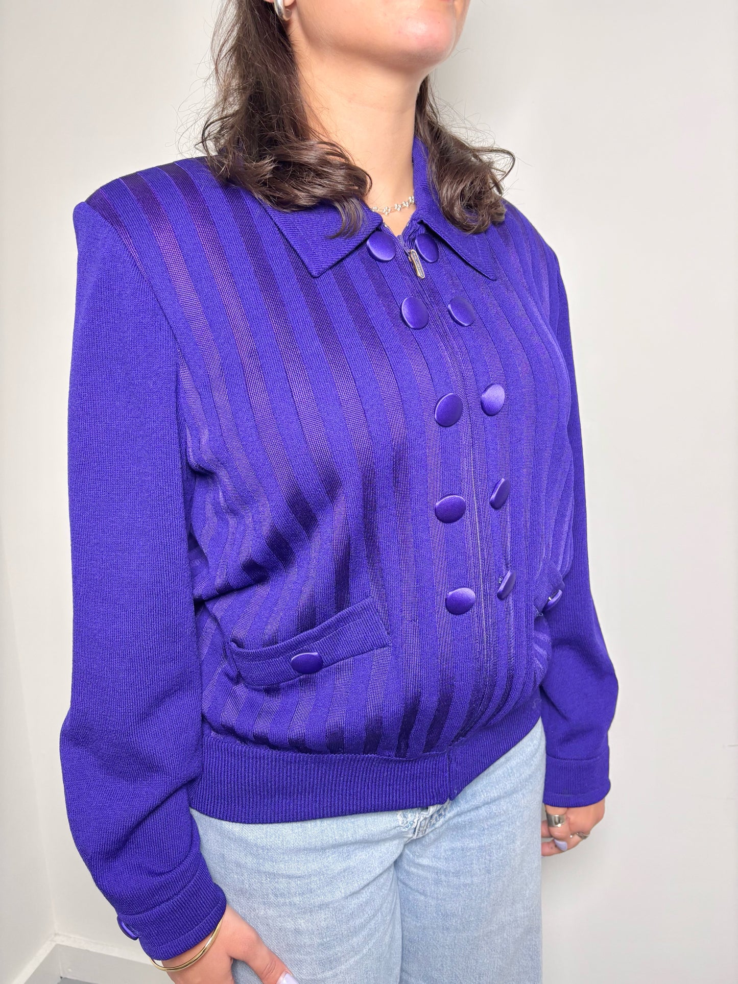 Women Size M St. John Purple Solid Wool Blazer