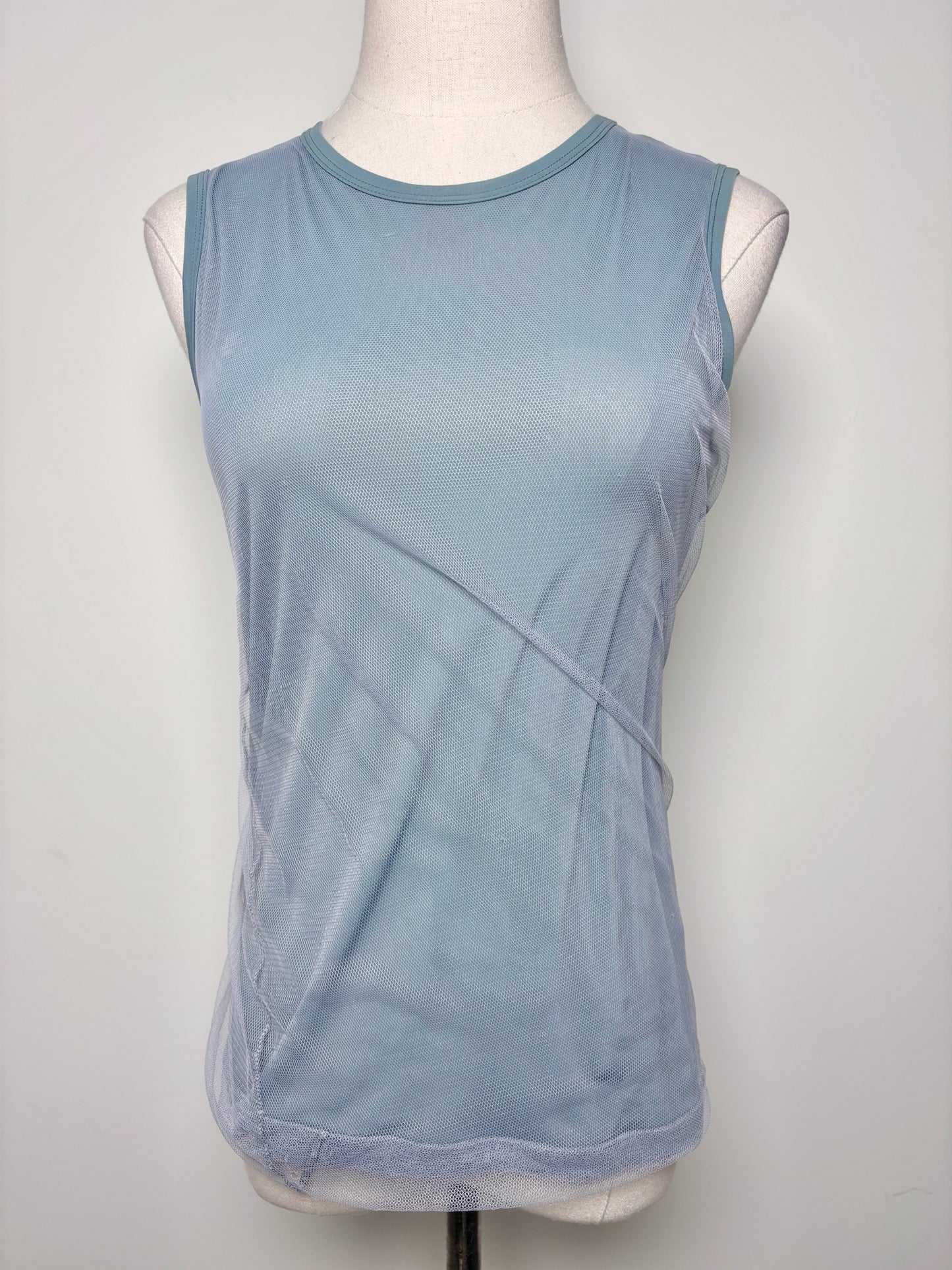 Women Size 38 (2 US) Barbara Bui Blue Mesh Overlay Muscle/Sleeveless Shirt