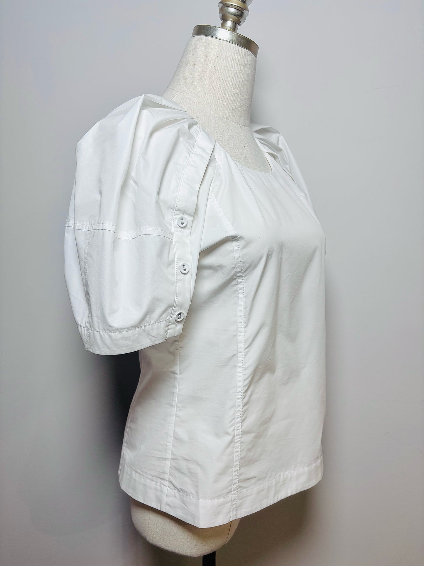 Women Size XS 3.1 Phillip Lim White Solid Cotton Bloom Sleeves NWT Top