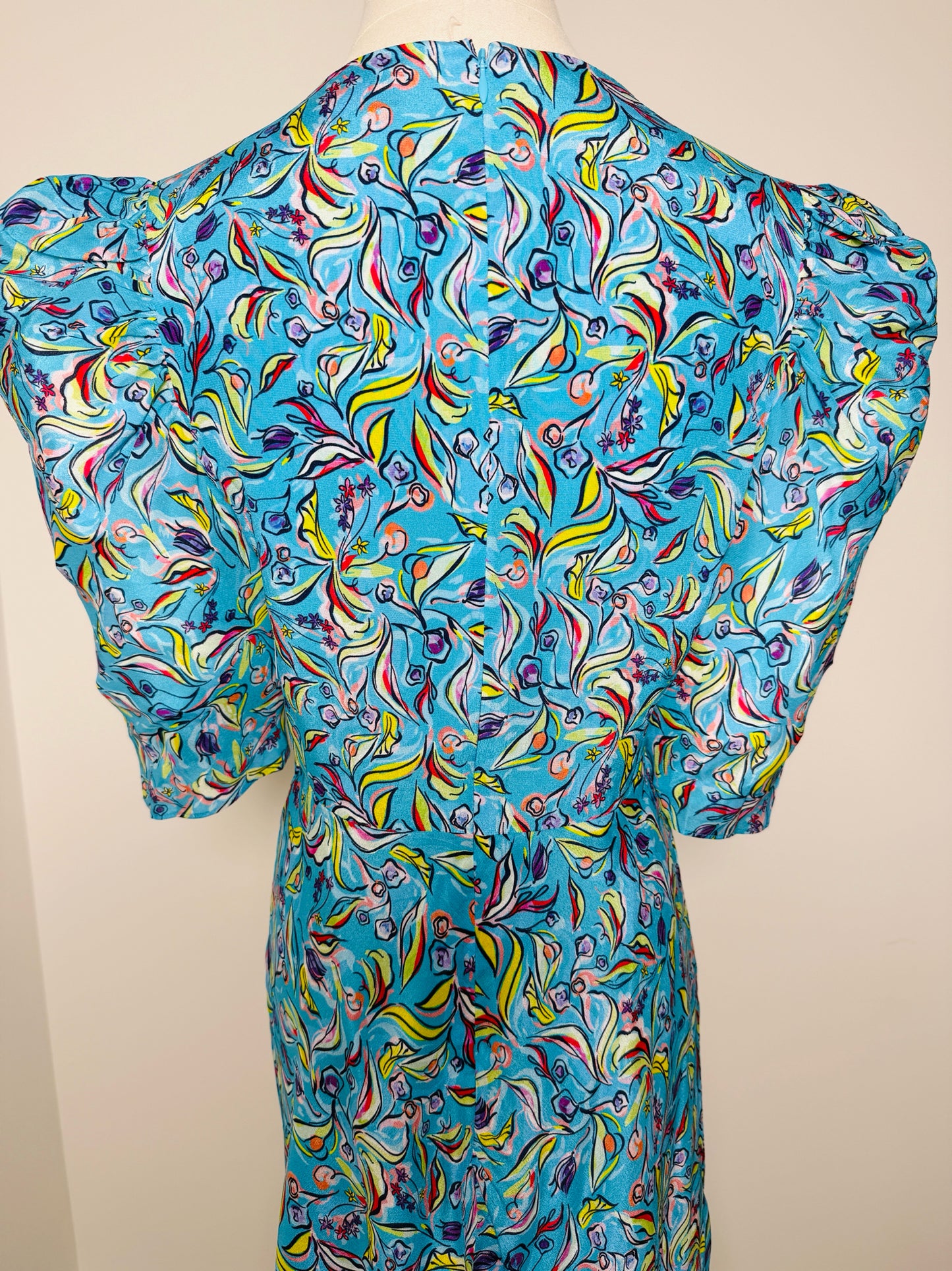 Women Size 6 Saloni Blue, green, purple Abstract floral Silk Pre-owned Dress