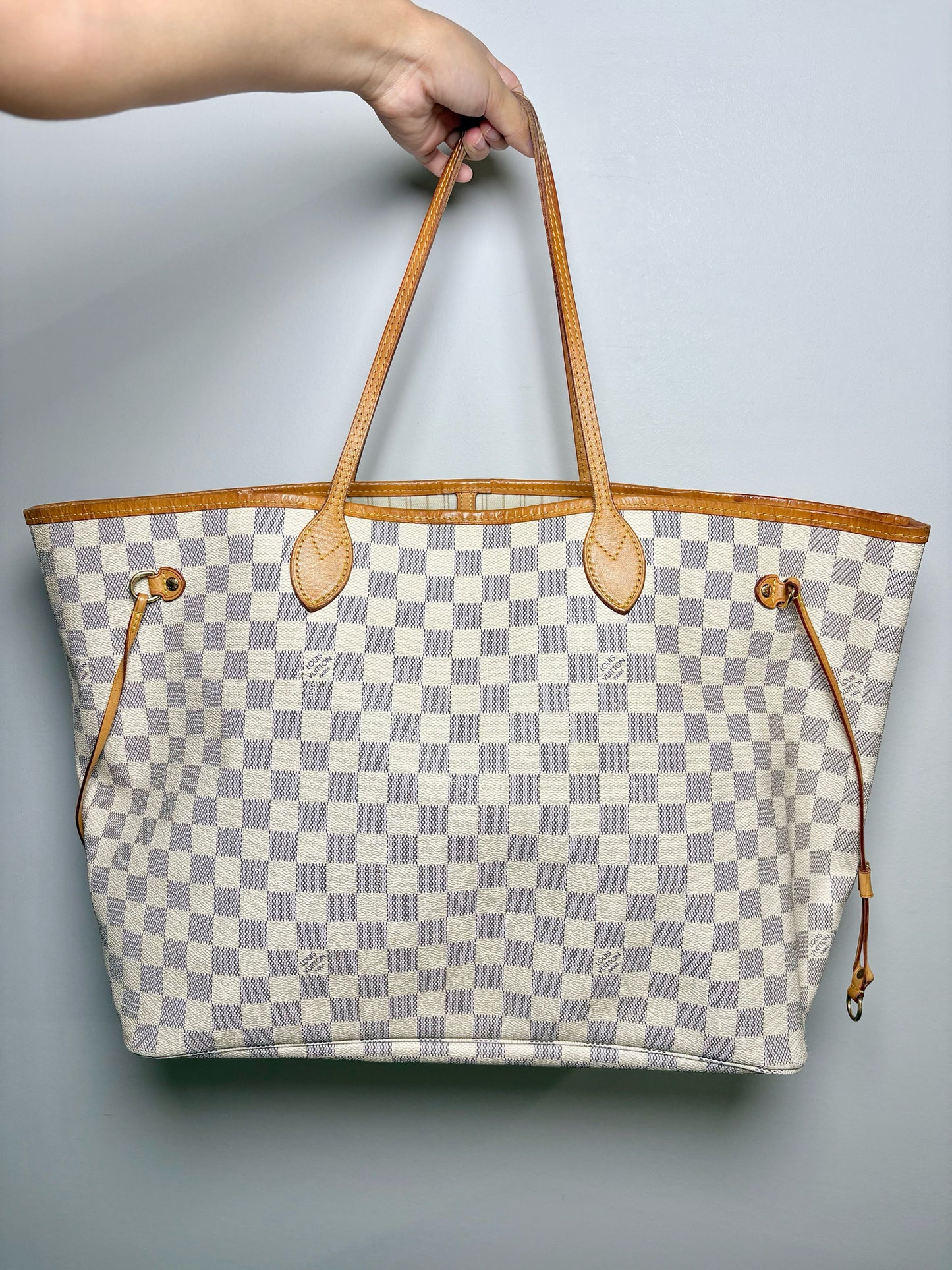 Coated Canvas Pre-owned Neverfull GM Damier Azur Louis Vuitton Bag