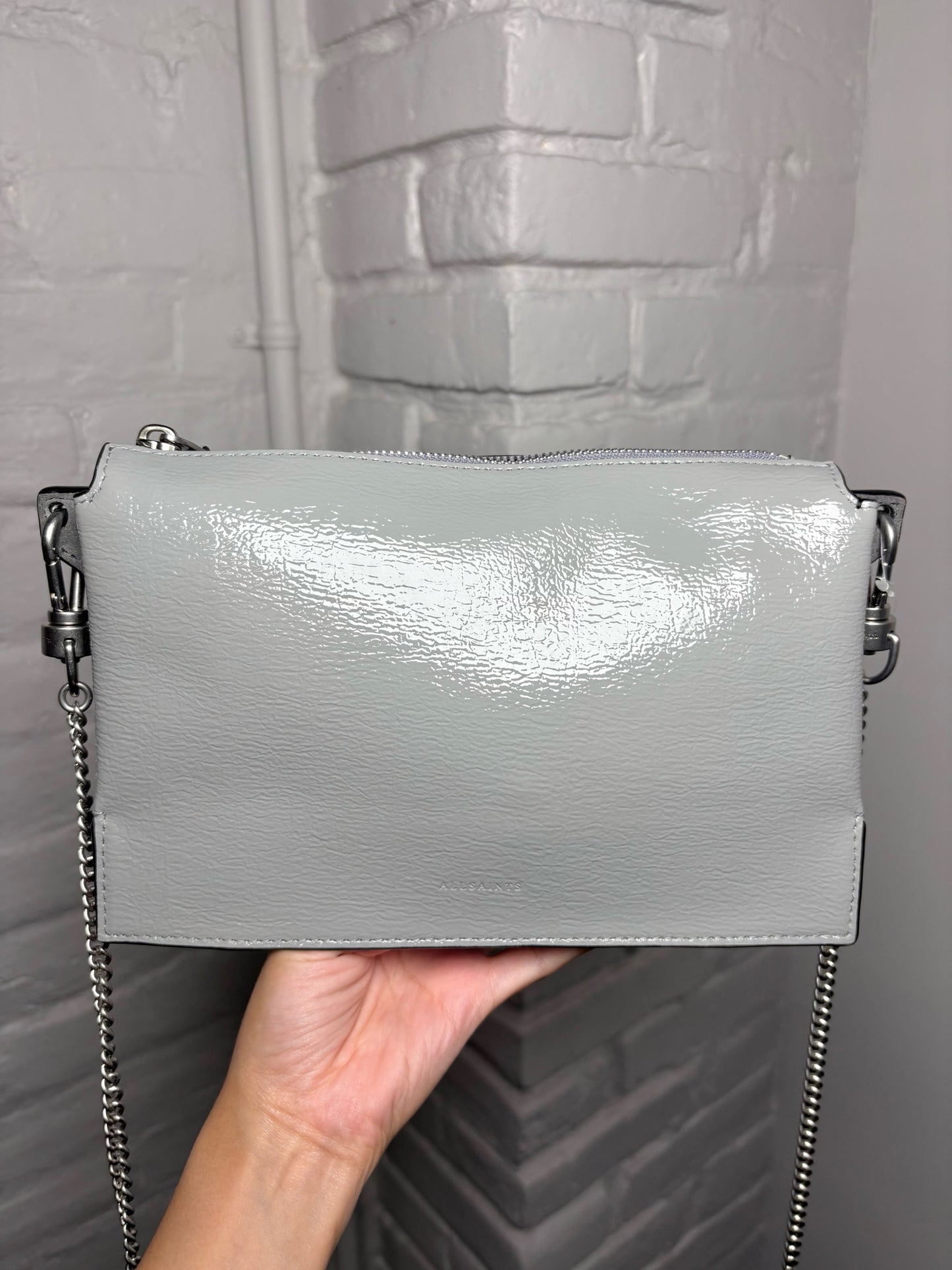 Leather AllSaints Solid Leather Light Gray Small Purse