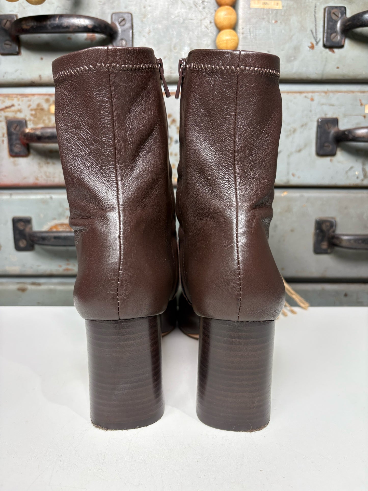 W Shoe Size 9 Loeffler Randall Elise Brown Leather Stretch Ankle Boots