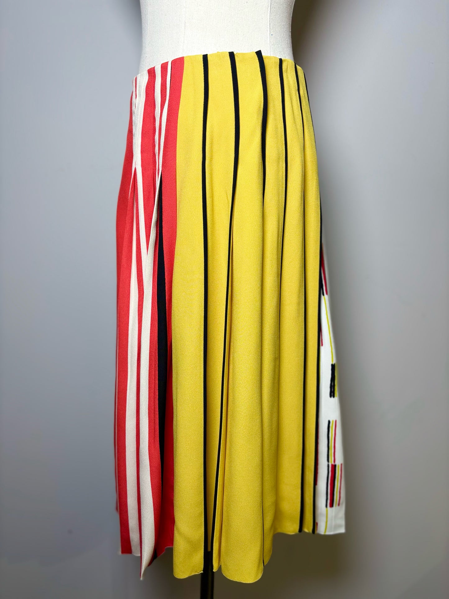 Women Size 6 Prada Yellow Red Black Stripe Viscose Skirt