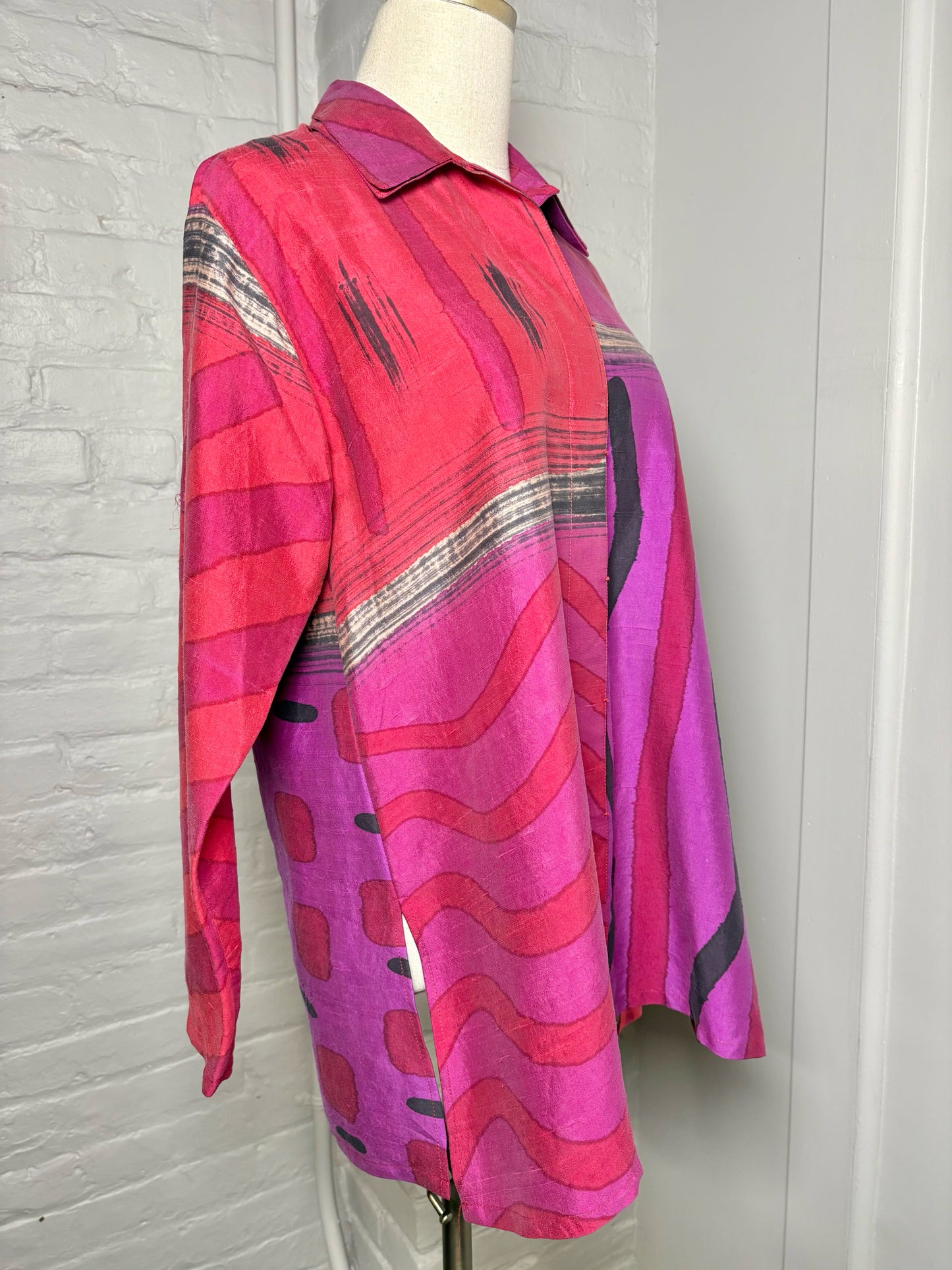 Women Size S Kay Chapman Red, purple Print Silk Blouse
