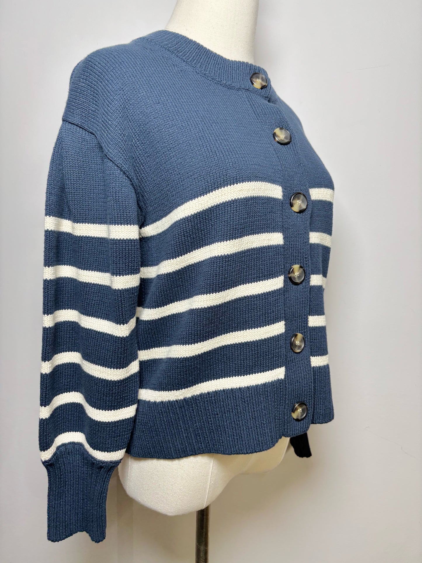 Women Size XS Veronica Beard Blue, White Stripe Cotton Sweater