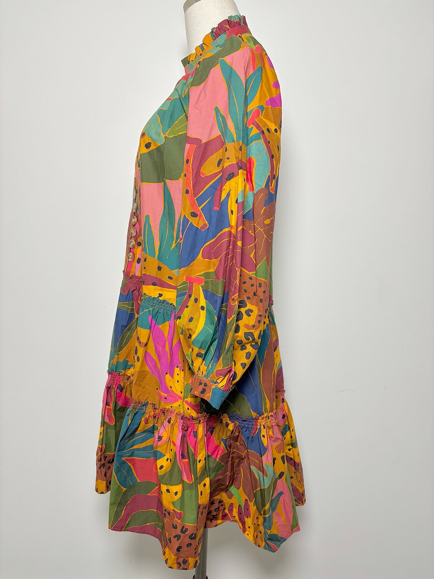 Women Size S Farm Rio Brown, Green and Pink Jungle Cotton NWT Dress