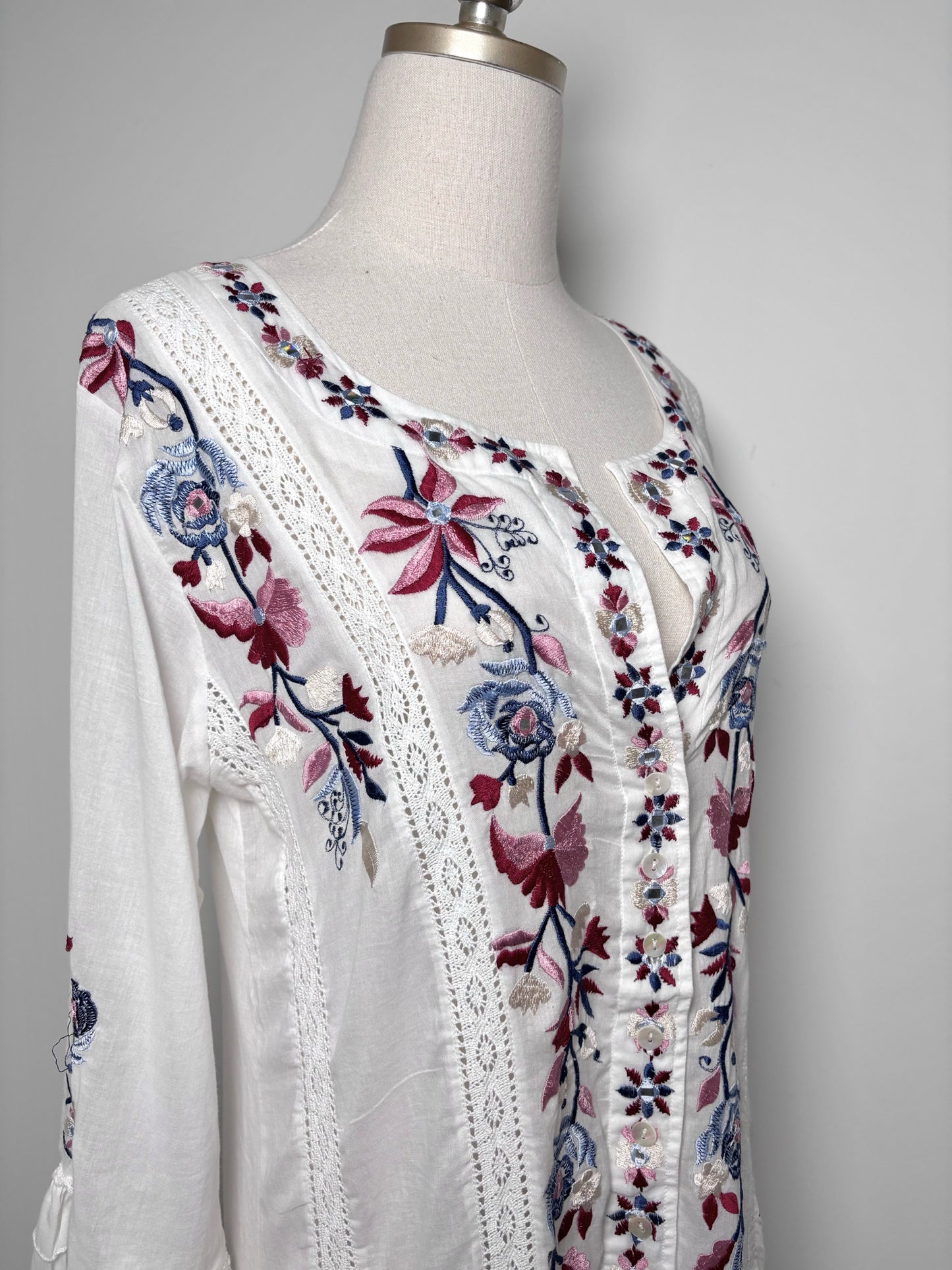 Women Size XS Misa Los Angeles White Embroidered Cotton Maxi Dress