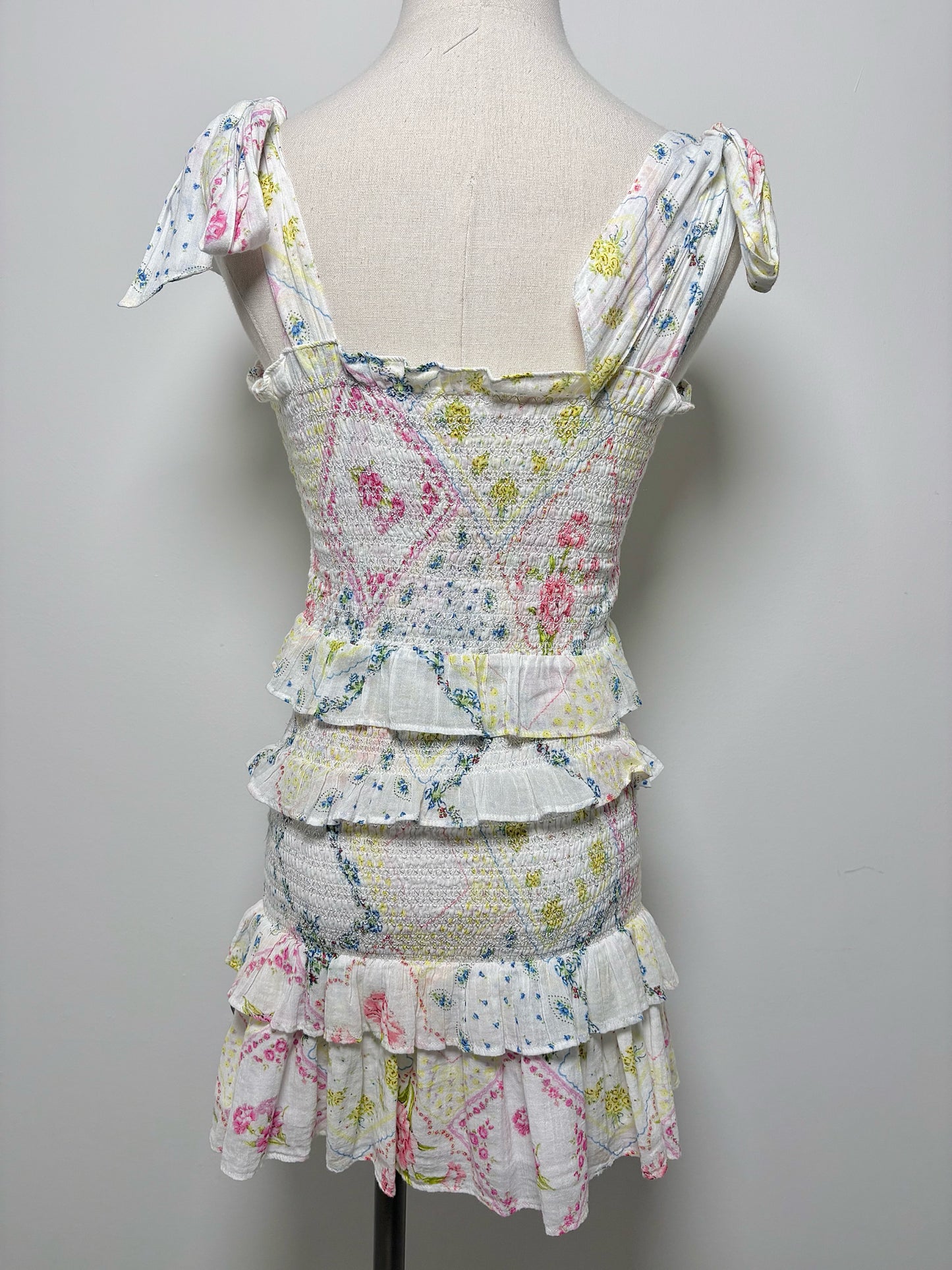 Women Size XS LoveShackFancy White, yellow, pink, blue Floral Cotton Shirt