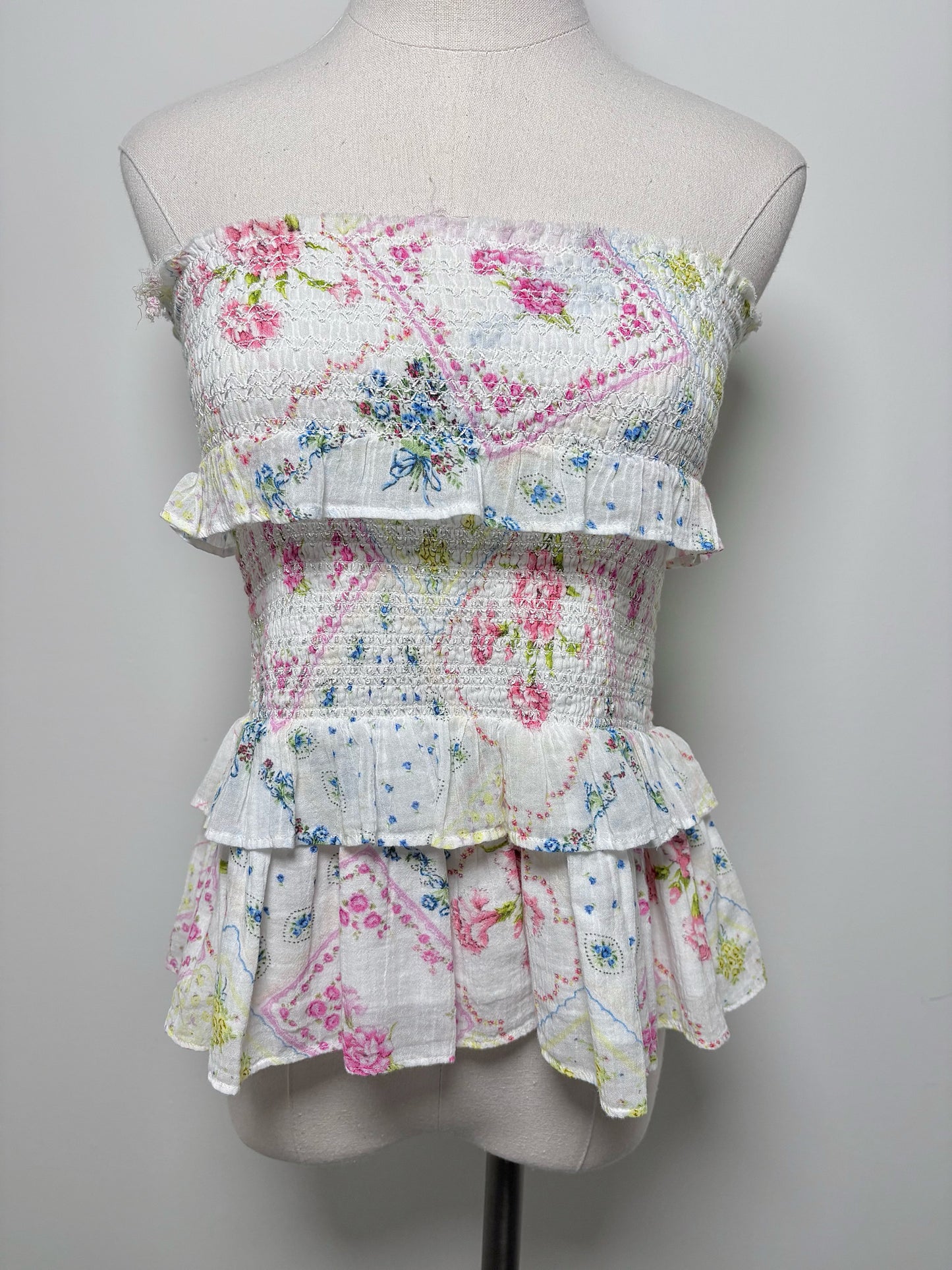 Women Size S LoveShackFancy White, pink, blue, yellow Floral Skirt