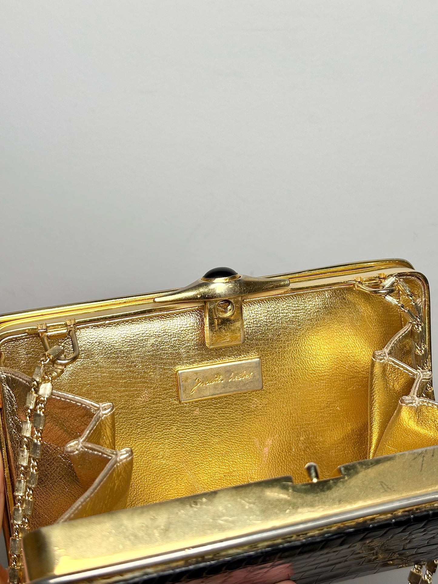 Judith Leiber Croc Embossed Leather Black Clutch/Crossbody
