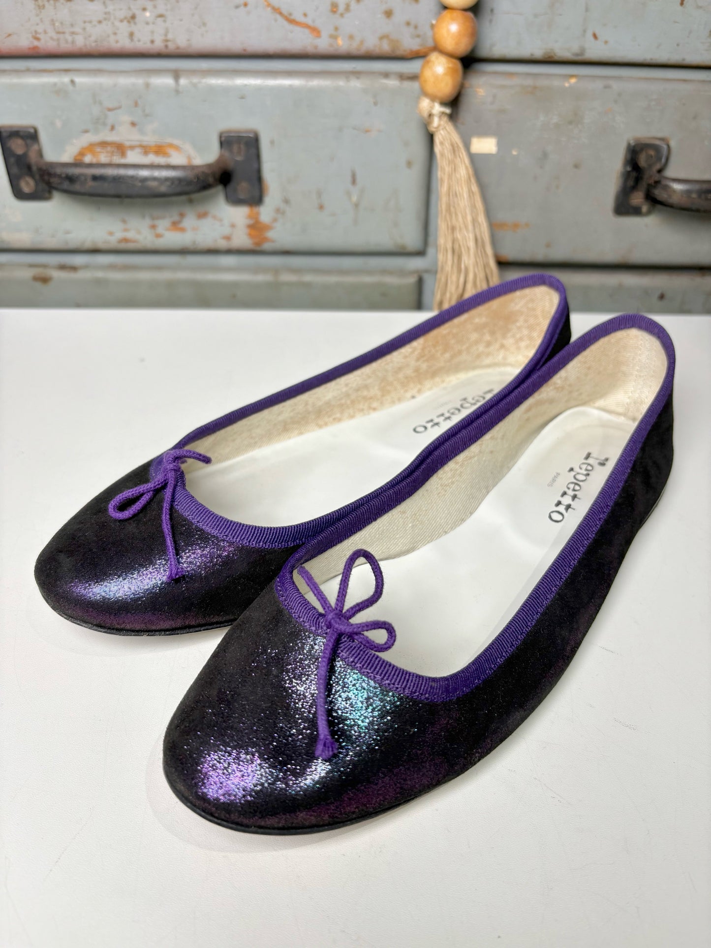 W Shoe Size 41 (10 - 10.5) Repetto Purple Leather Goatskin Flats