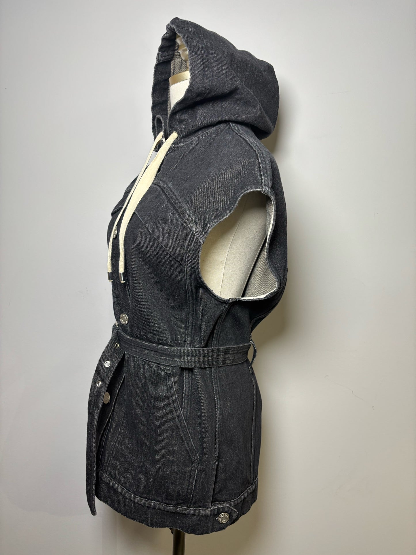 Women Size 6 Isabel Etoile Marant Black Solid Denim Hood Vest