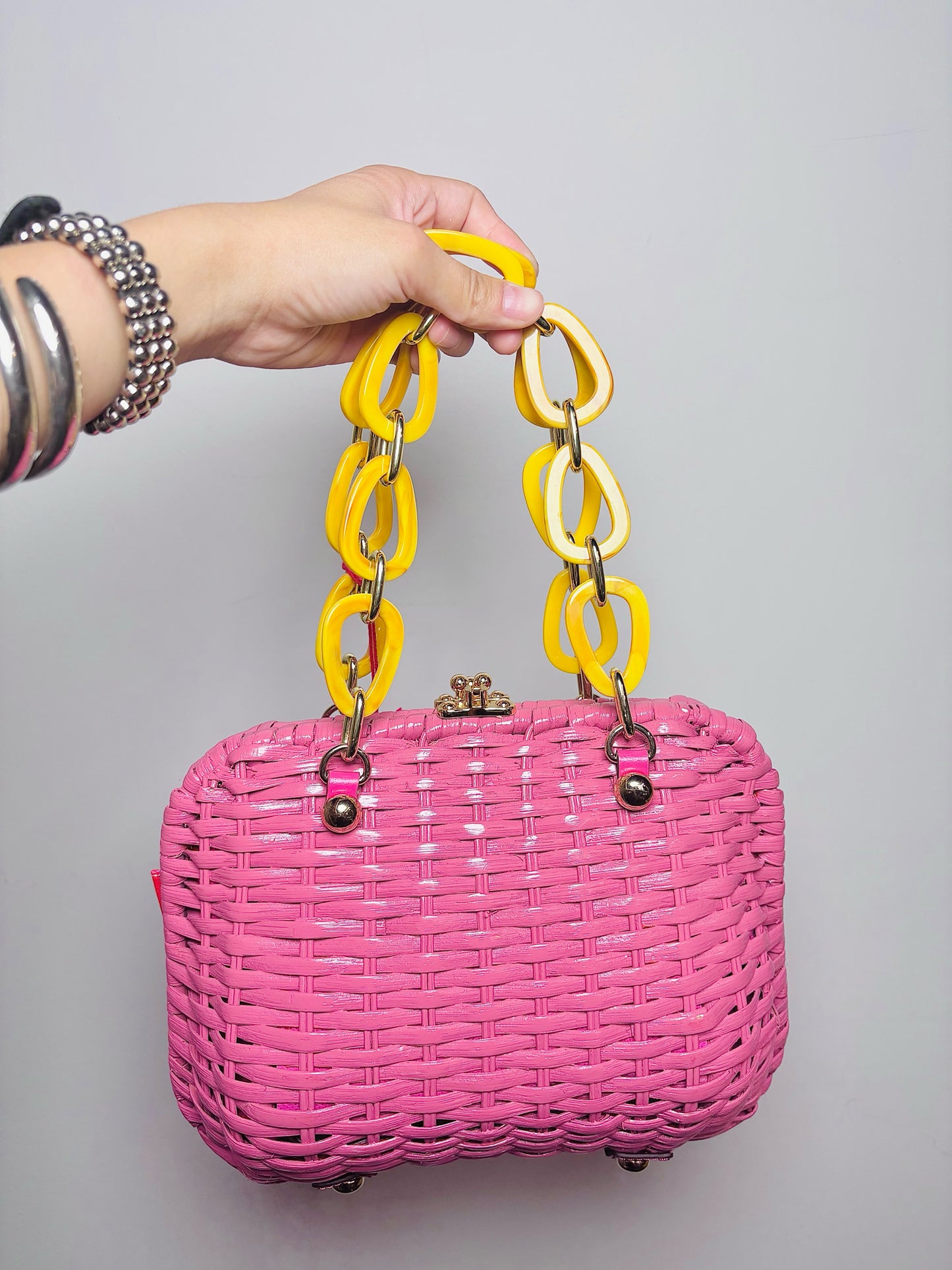 Frances Valentine Solid Wicker NWT Pink Purse