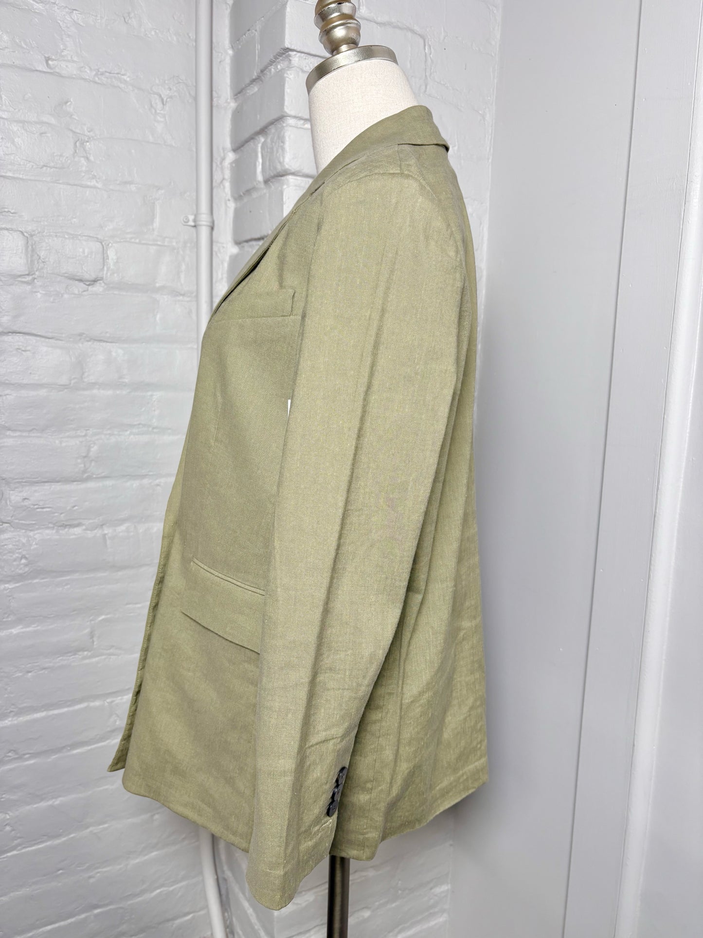 Women Size L Theory Olive Solid Linen Blazer