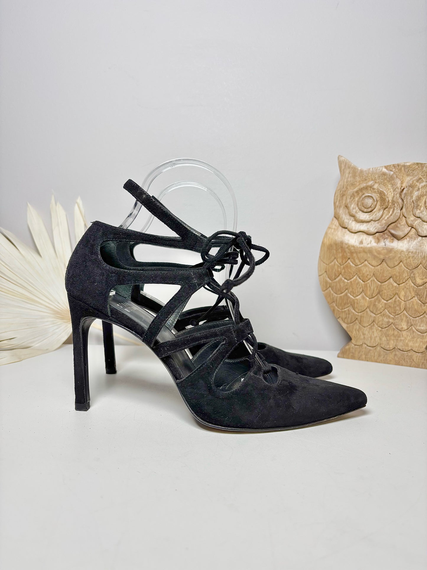 W Shoe Size 7 Stuart Weitzman Black Leather Suede Heels