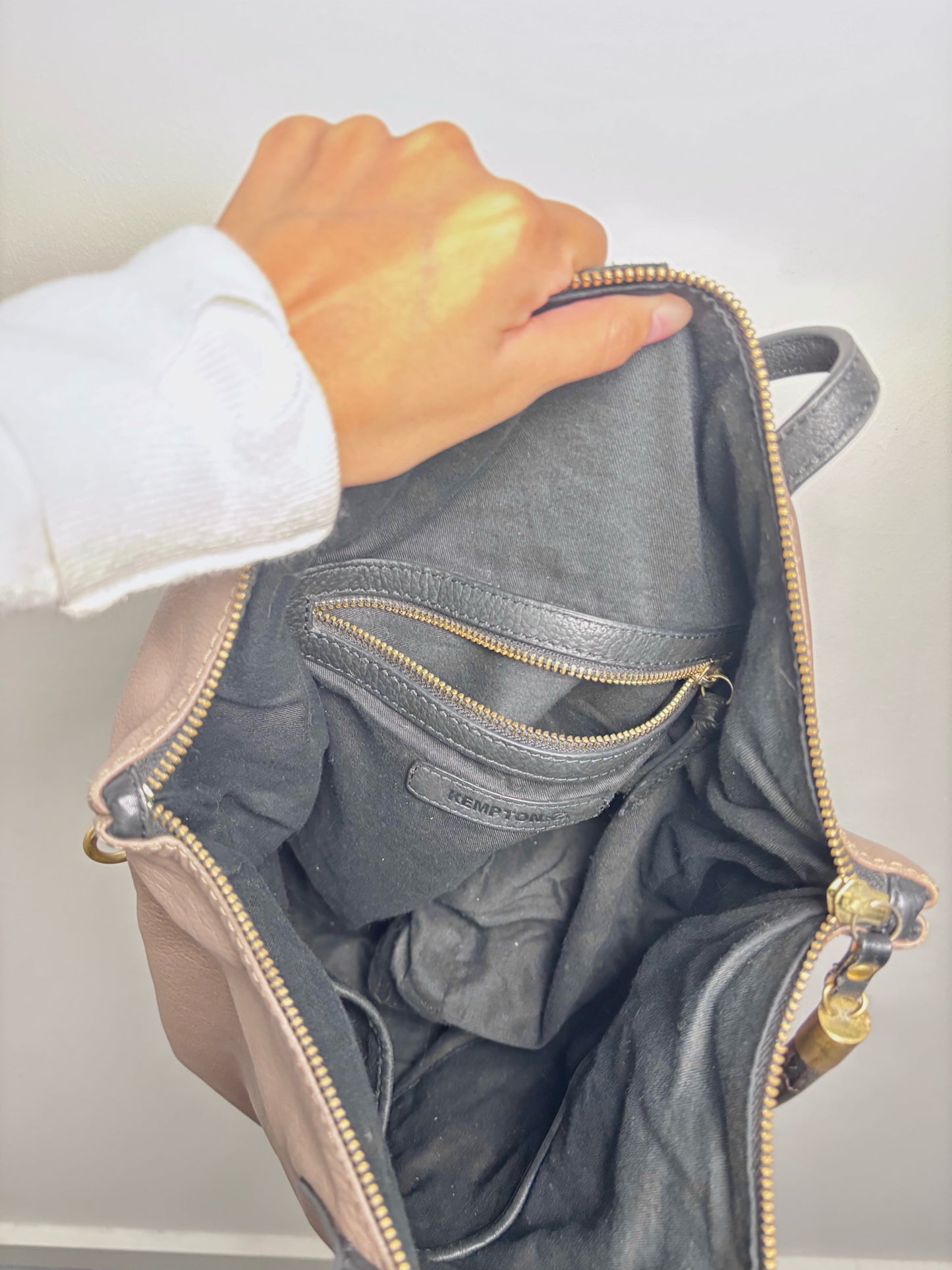 Kempton Solid w/Racer Stripe Leather Taupe Tote Purse