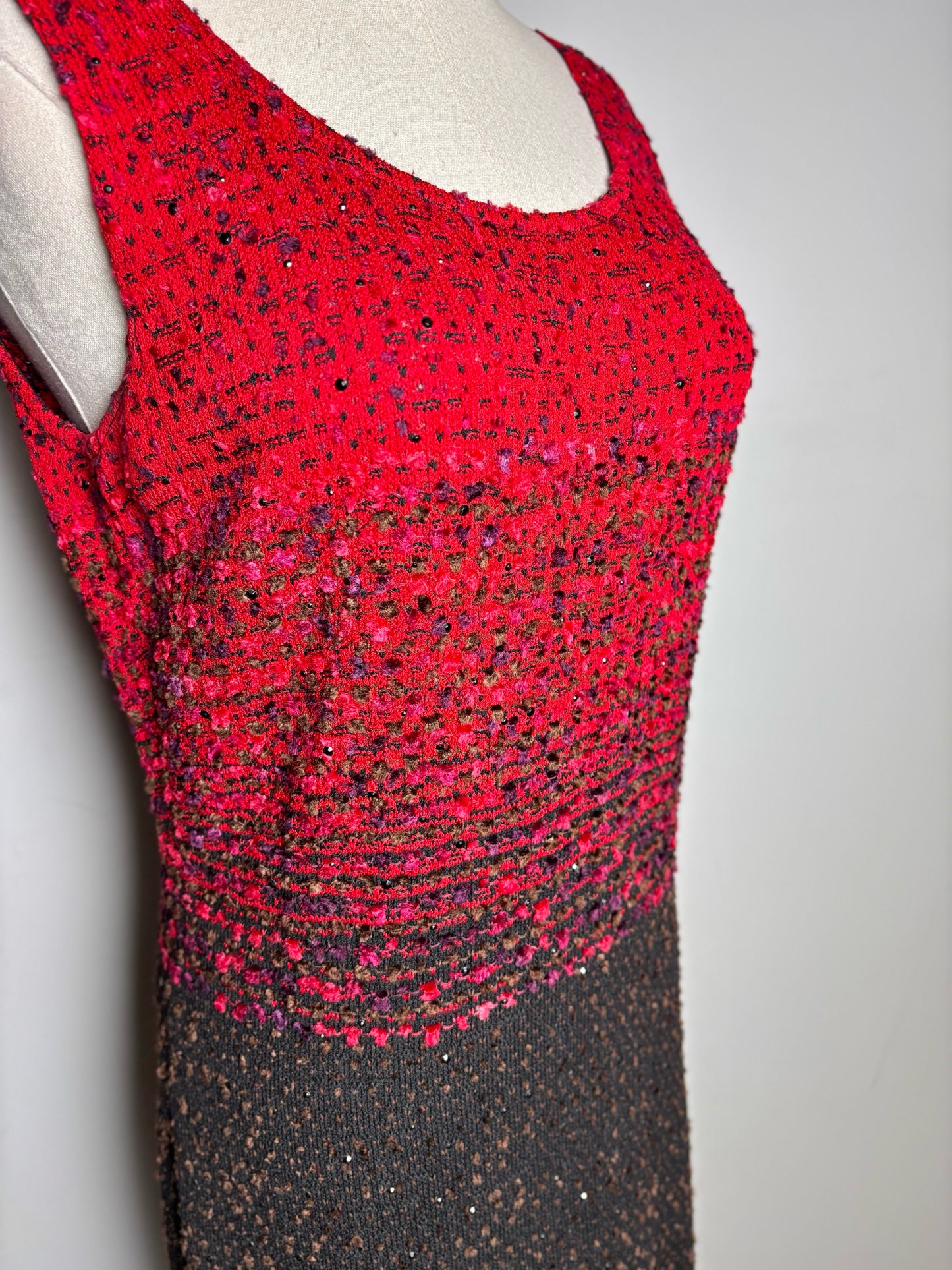 Women Size 8 St. John Couture Red, Black Boucle Dress