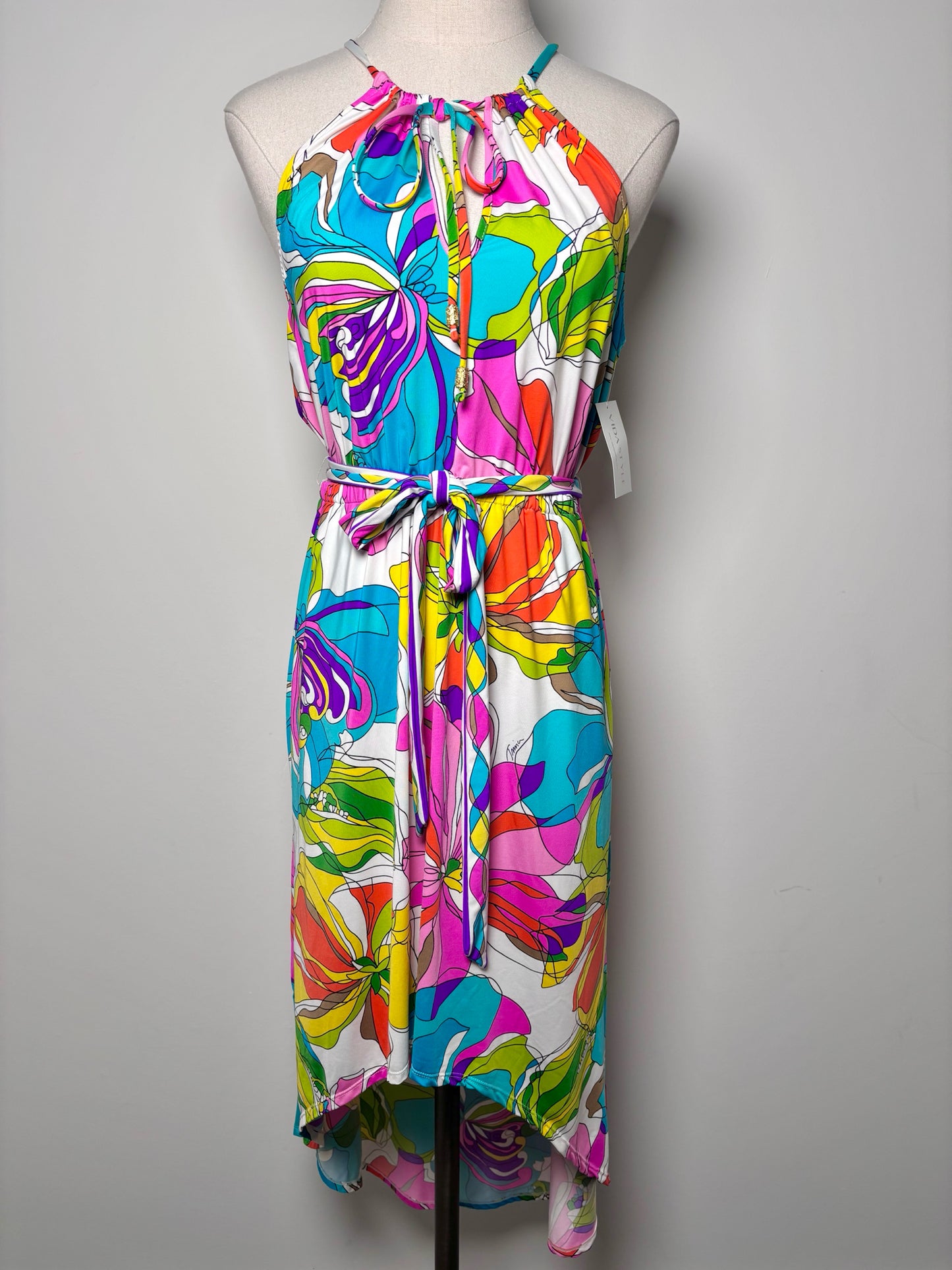 Women Size S Trina Turk Multi-Color Tropical Print Kaleidescope Slinky Dress
