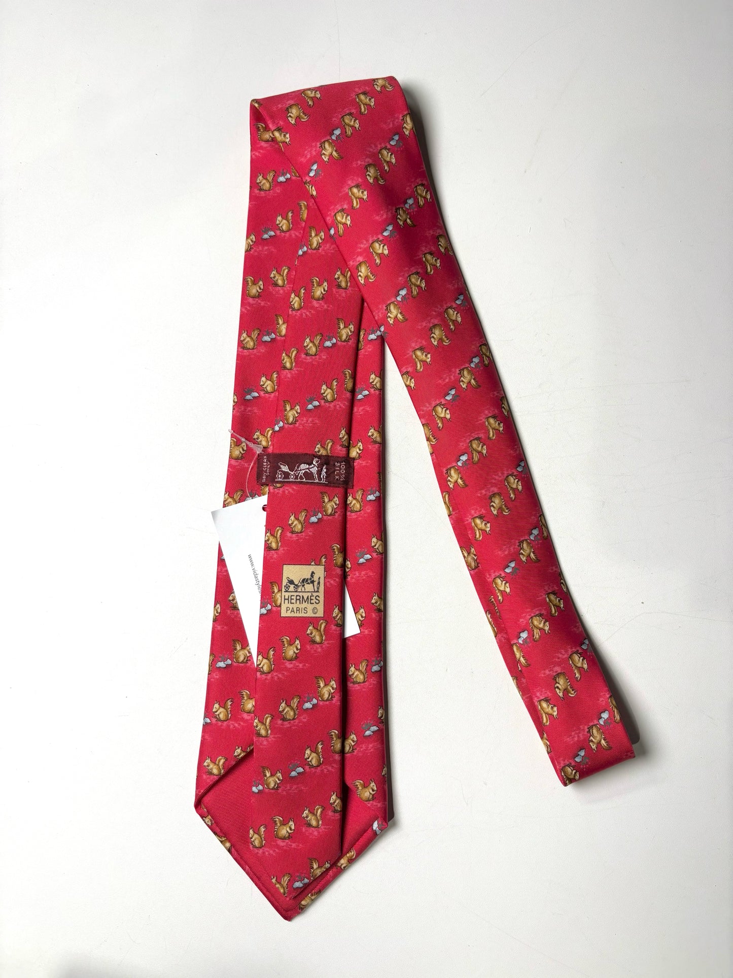 Hermes Red 100% Silk Squirrels Men's Tie