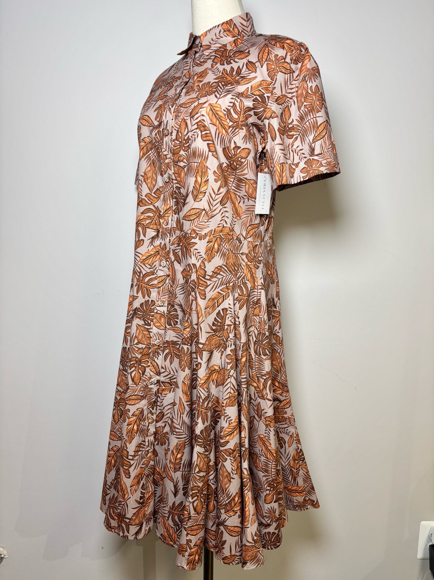 Women Size 12 Purotatto Taupe, Copper Floral Print Cotton, Elastane Dress