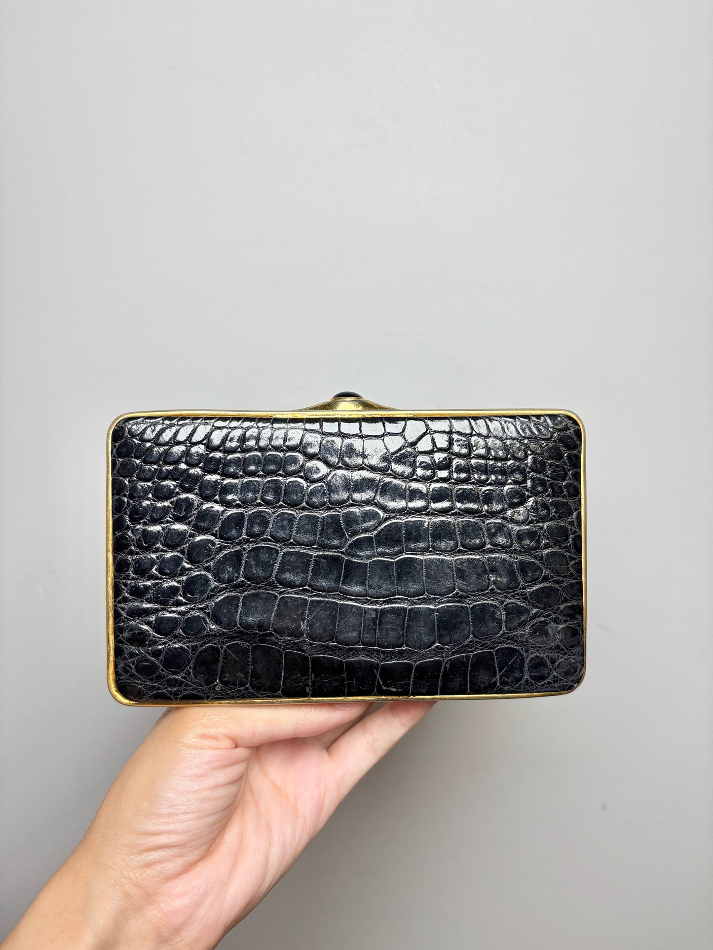 Judith Leiber Croc Embossed Leather Black Clutch/Crossbody