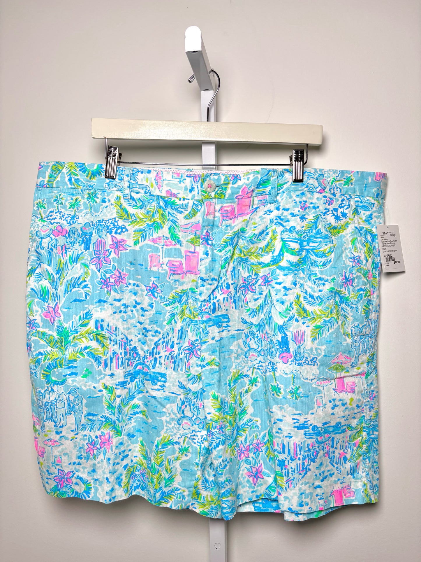 Lilly Pulitzer Turquoise, Pink, Blue Cotton Tropical Men's XXL Shorts