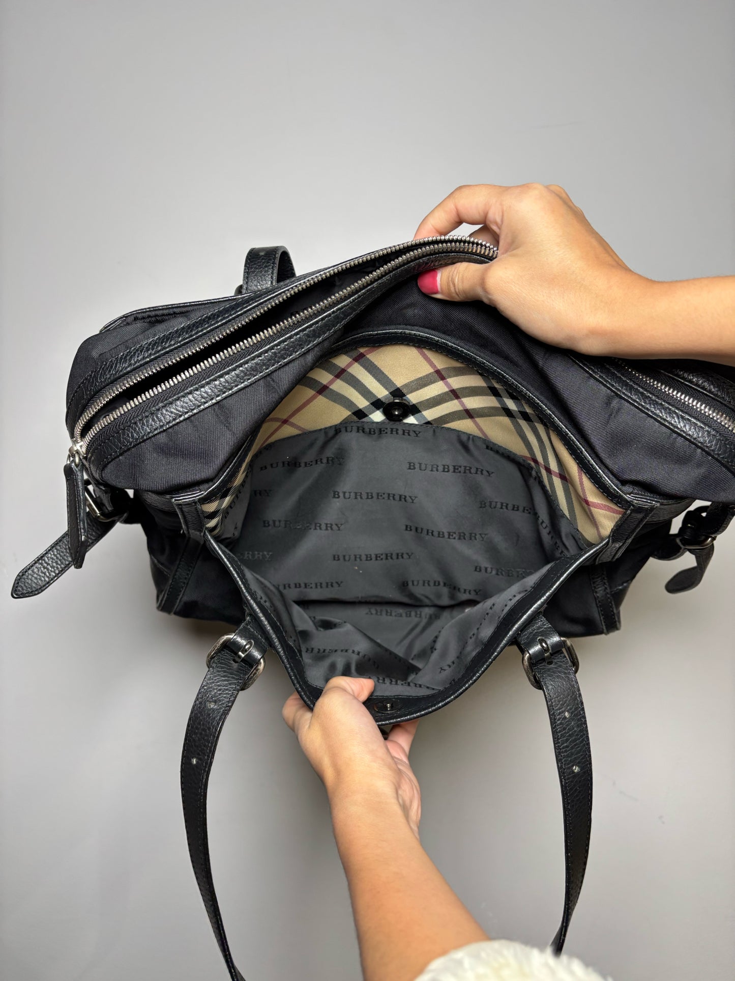 Burberry Nova Check Vintage Nylon Blend Black Purse