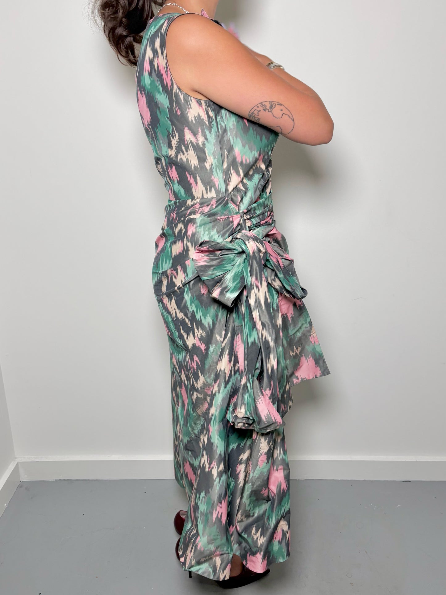 Women Size 8 Marni Green, Pink, Khaki Print Cotton Blend Midi Dress