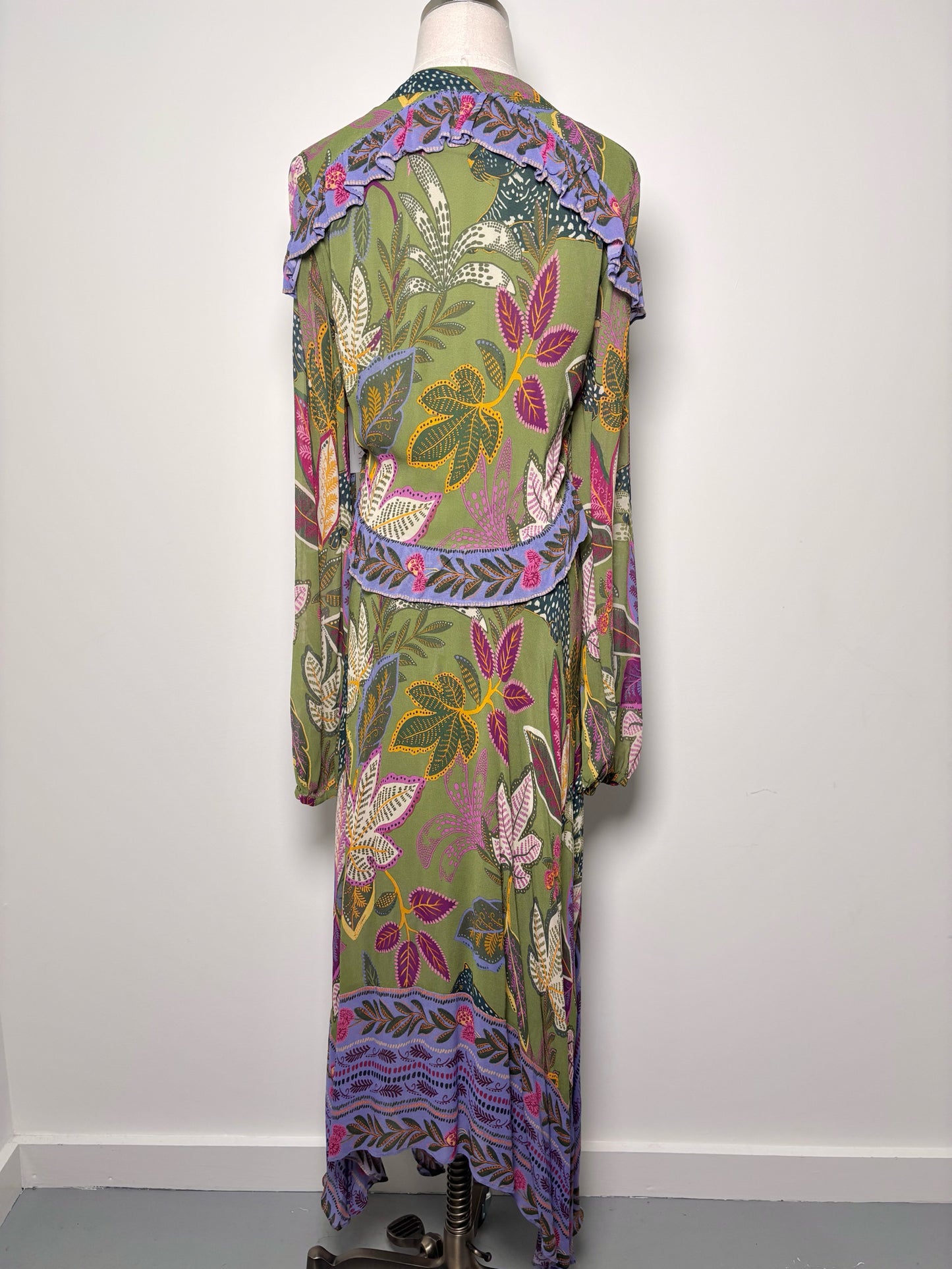 Women Size L Farm Rio Moss Green Print Viscose Dress