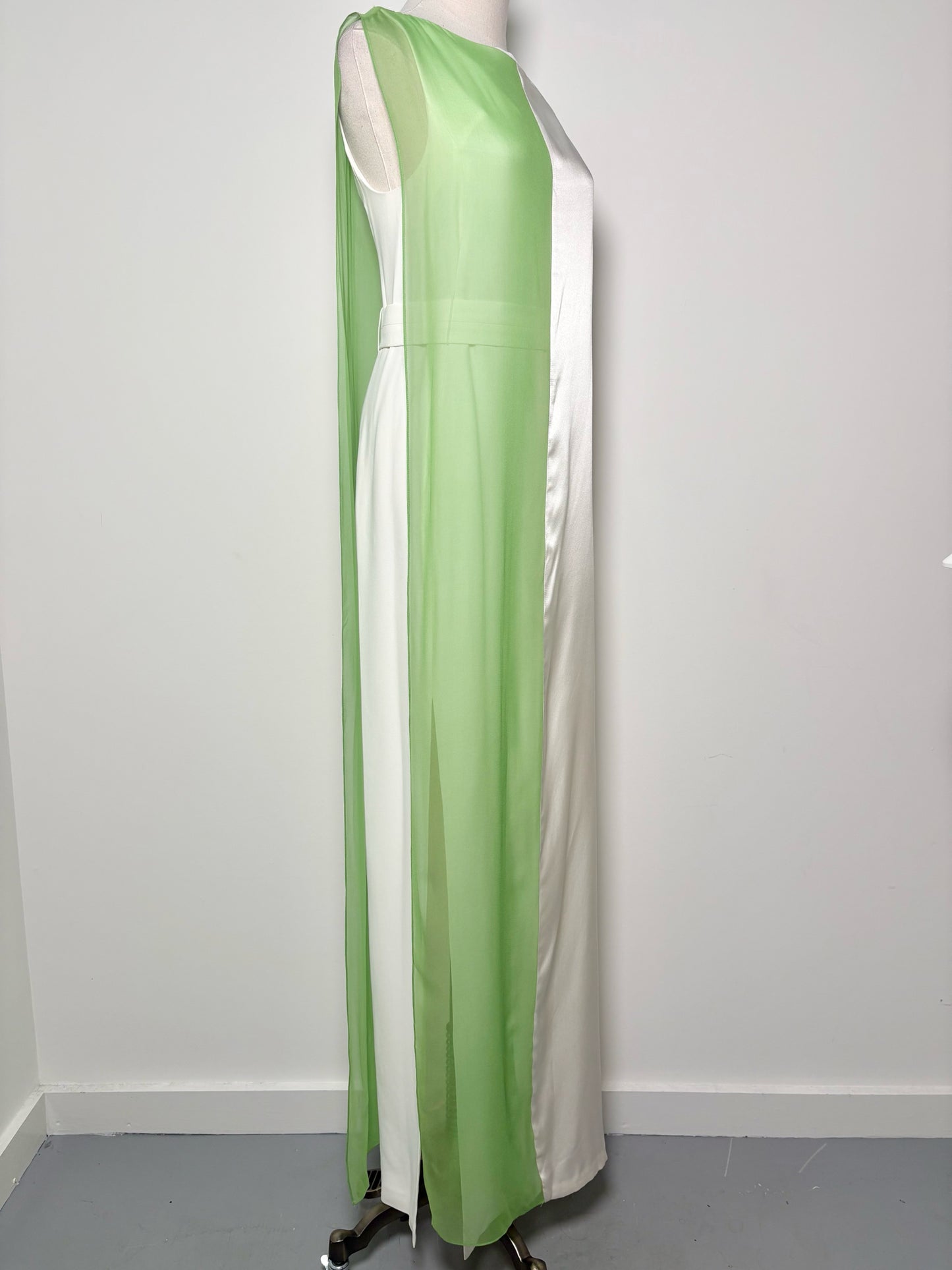 Women Size 42 ( 6 US) Hussein Chalayan Ivory w/Green Block Colorblock Silk Gown