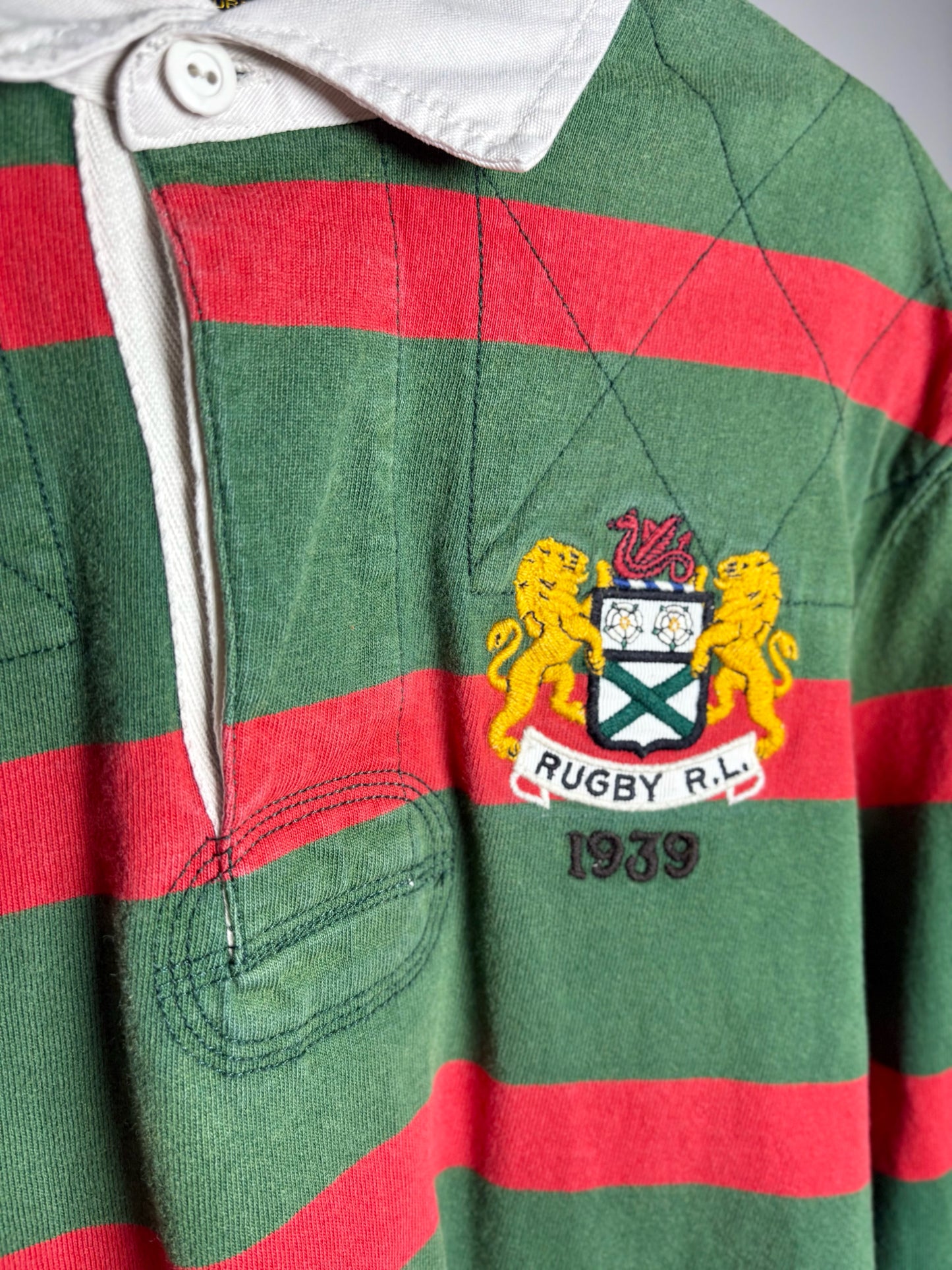 Mens Size L Rugby Ralph Lauren 1939 Green, Red Striped Pre-owned Rugby Shirt