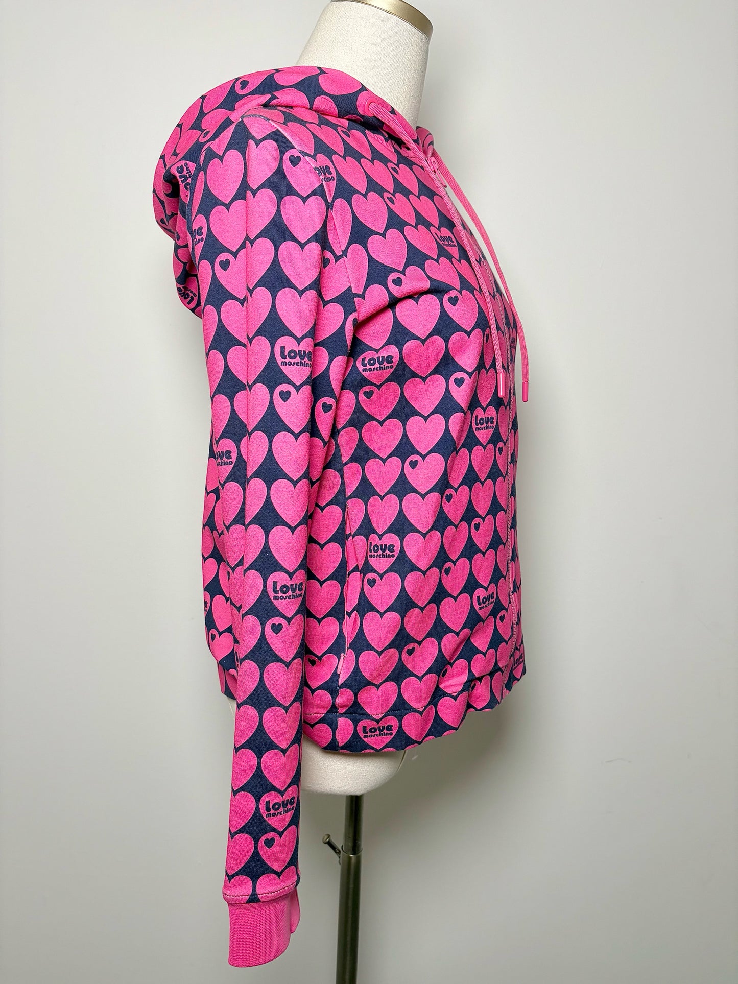 Women Size 4 (S) Love Moschino Pink, blue Hearts Cotton NWT Jacket