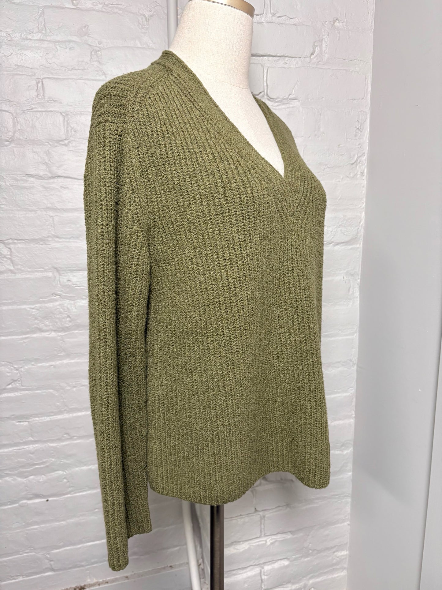 Women Size M Vince Dark Green Ribbed Cotton Sweater