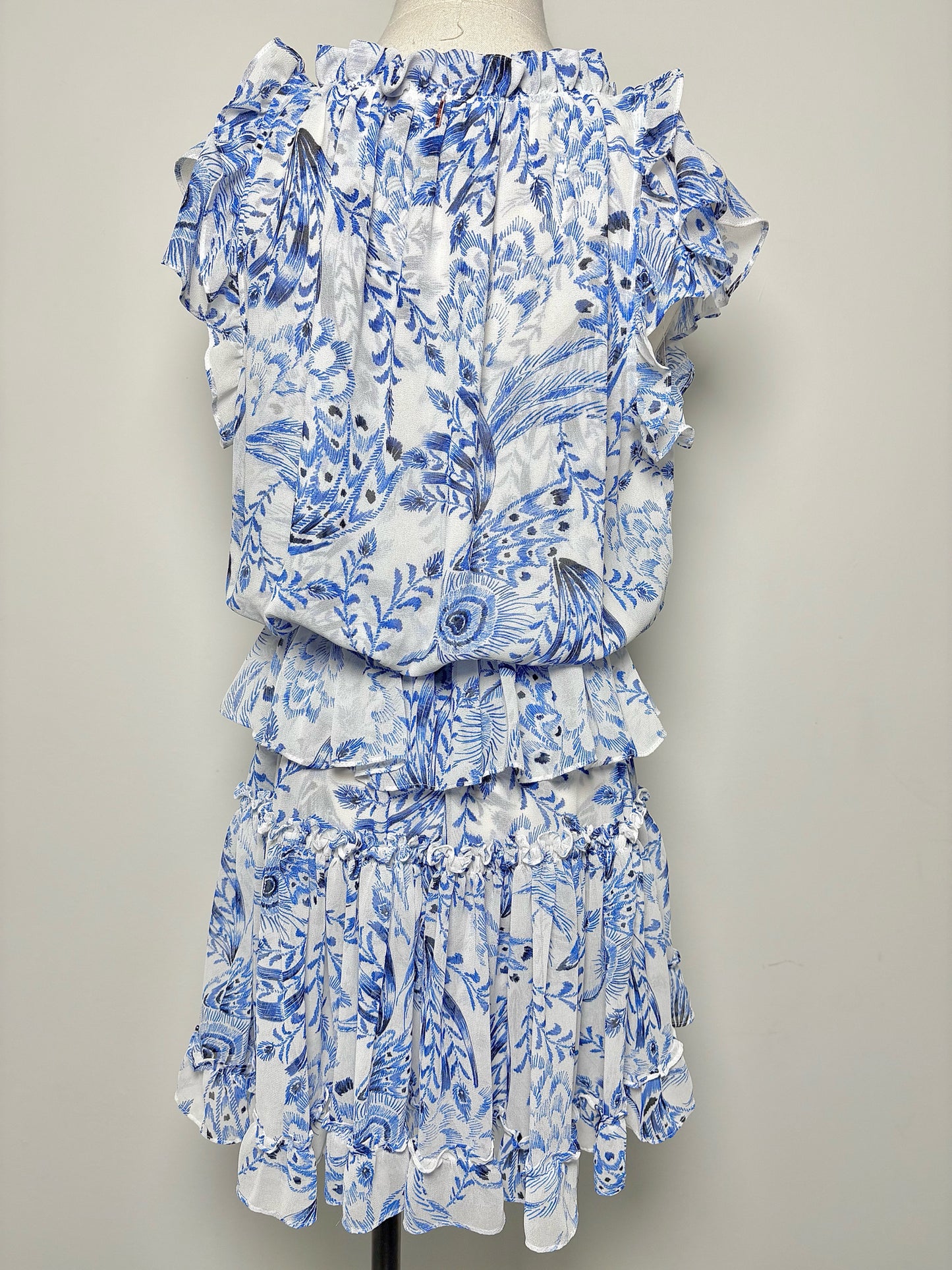 Women Size M Misa Los Angeles Blue, White Print Polyester Dress