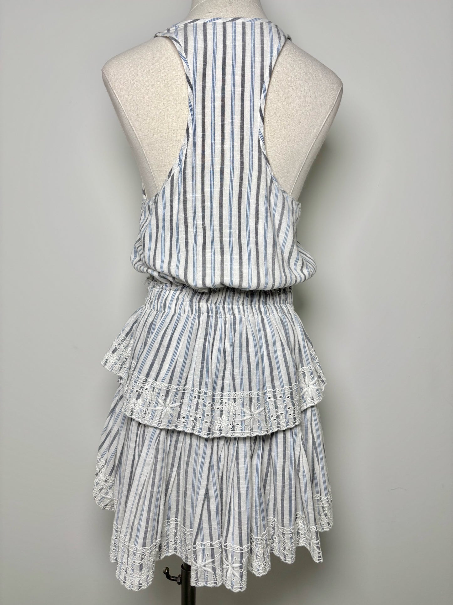 Women Size M LoveShackFancy Blue, white, gray Stripe Cotton Dress