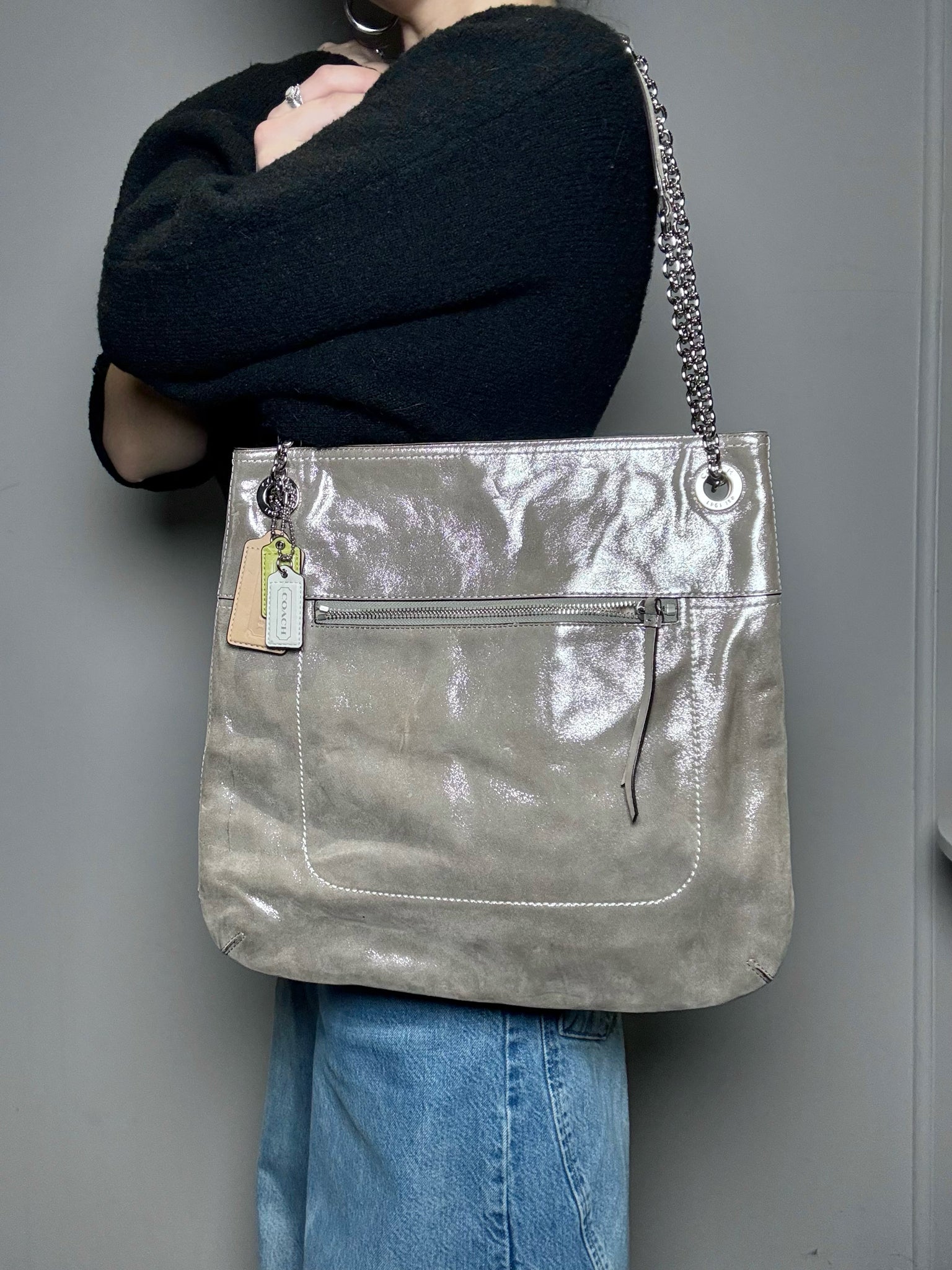 Coach #21199 Metallic Leather Pre-owned Taupe Cowhide Purse – VIDA