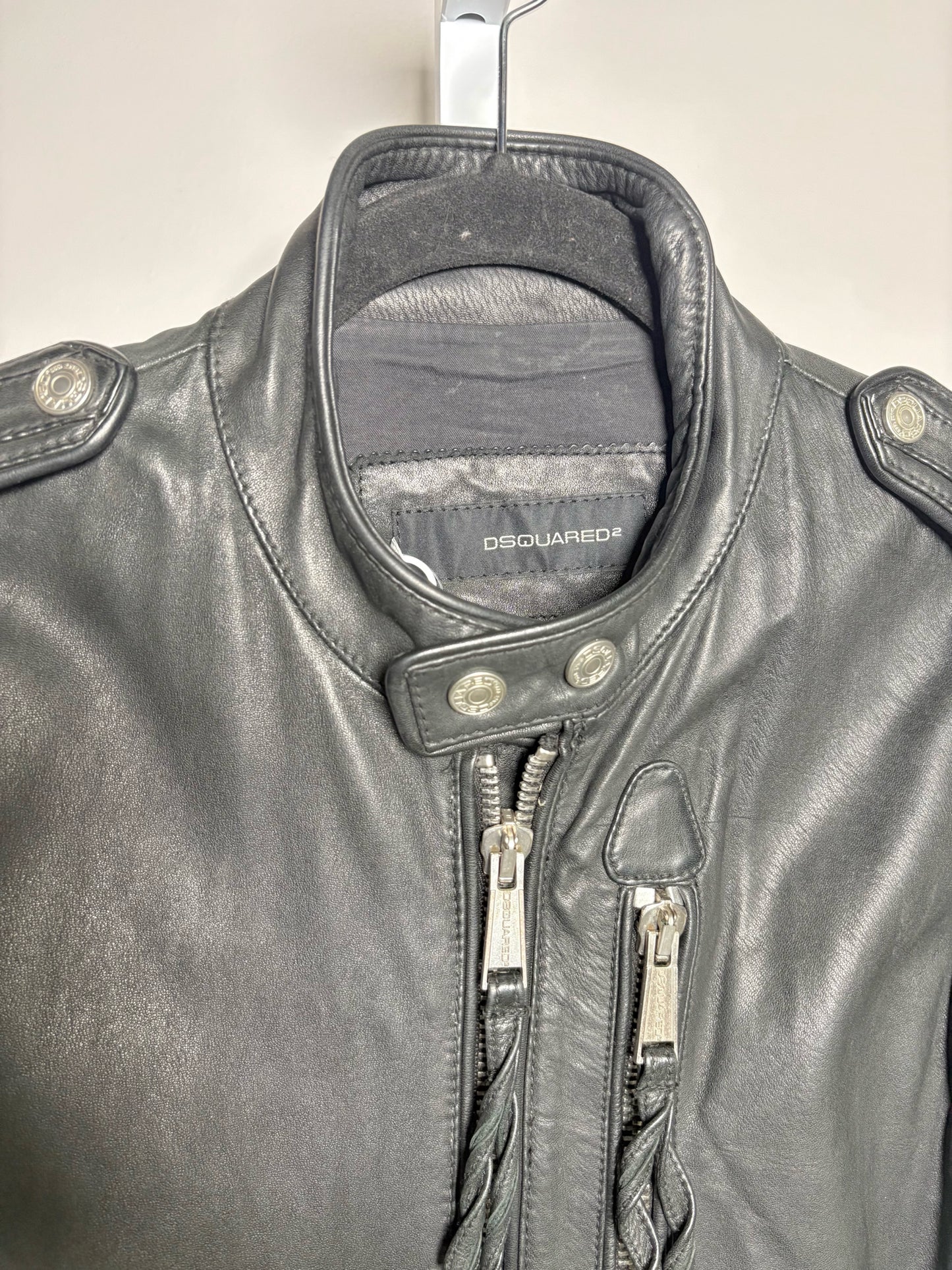 Dsquared2 Black Leather Solid Men's M/L Jacket